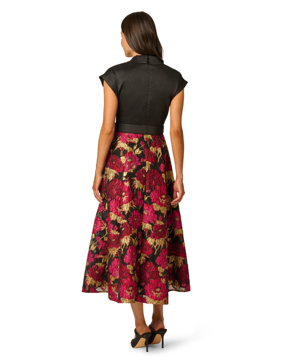 Vestido camisero con cinturón y falda jacquard - Adrianna Papell - Multicolor Multicolor-2