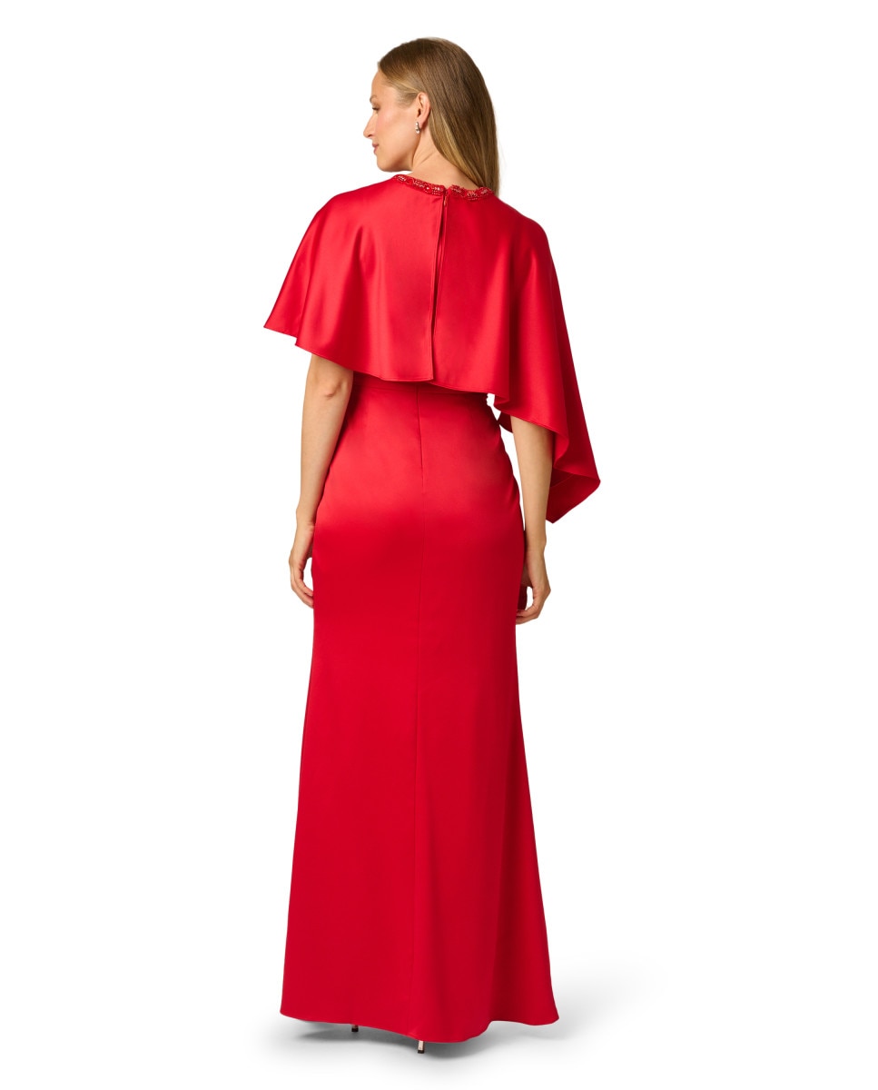 Vestido capa con pedrería y abertura - Adrianna Papell - Rojo Rojo-2