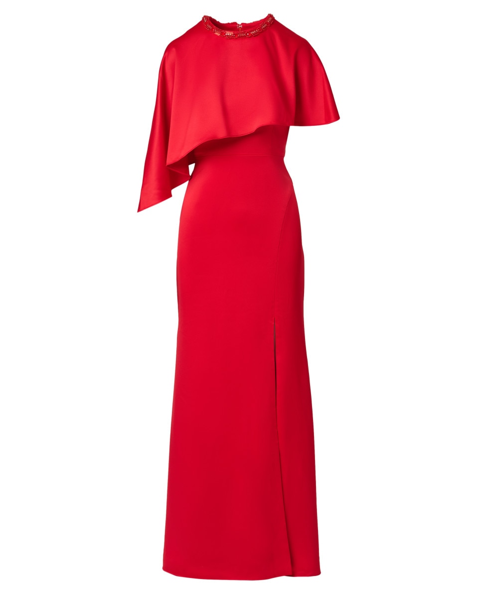 Vestido capa con pedrería y abertura - Adrianna Papell - Rojo Rojo-4