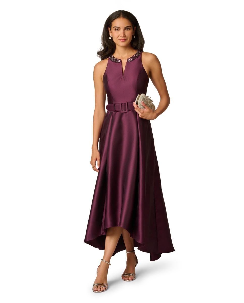 Vestido midi con cinturón y falda asimétrica - Adrianna Papell - Morado Morado-3