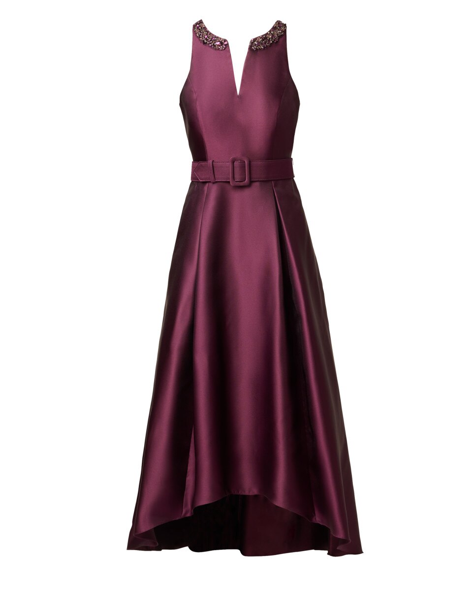 Vestido midi con cinturón y falda asimétrica - Adrianna Papell - Morado Morado-4