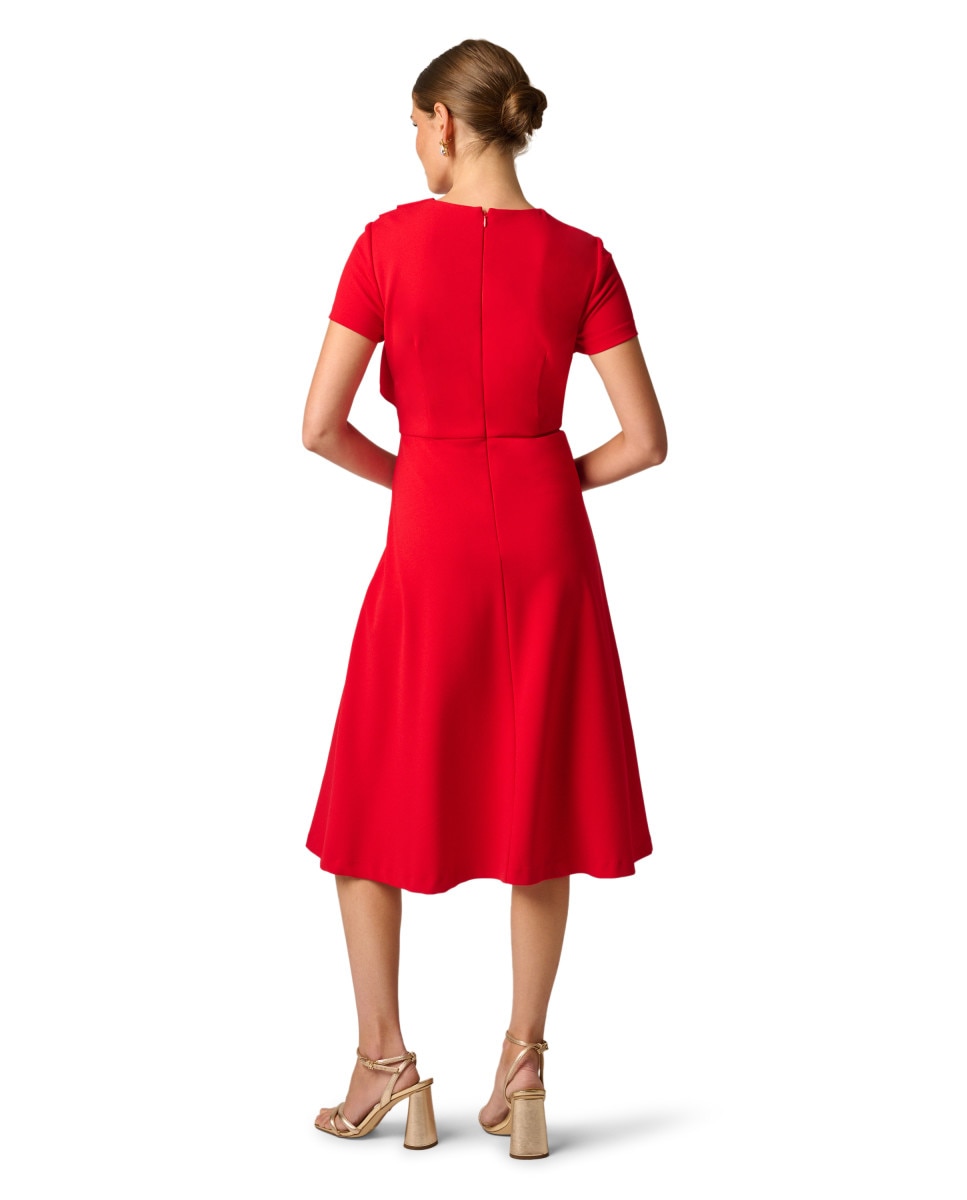 Vestido midi con volante y abertura - Rojo Rojo-2