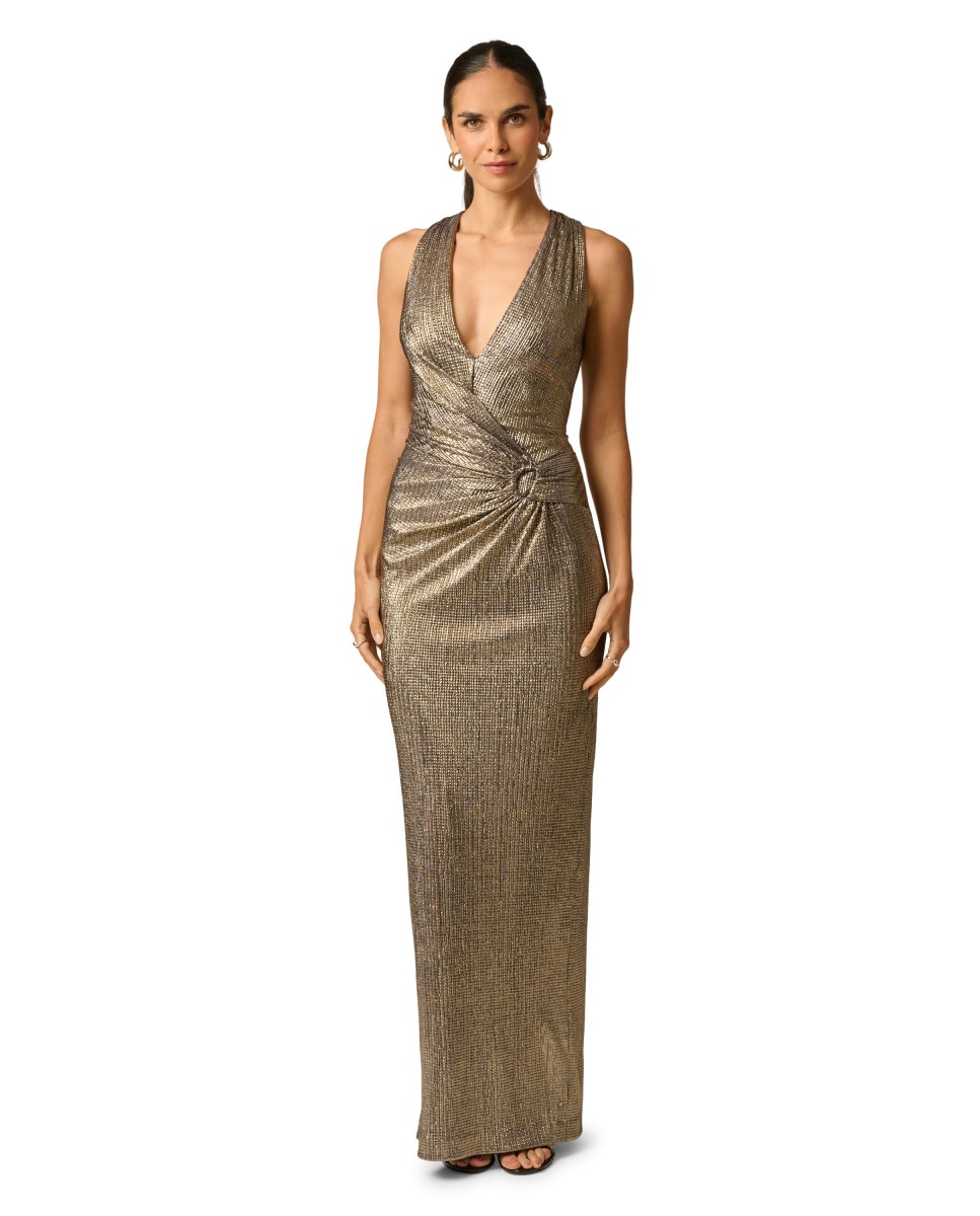Vestido entallado con aplique lateral y brillo - Adrianna Papell - Dorado Dorado-1