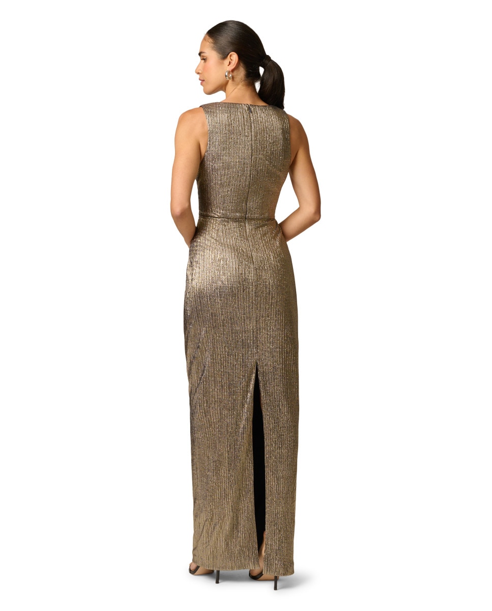 Vestido entallado con aplique lateral y brillo - Adrianna Papell - Dorado Dorado-2