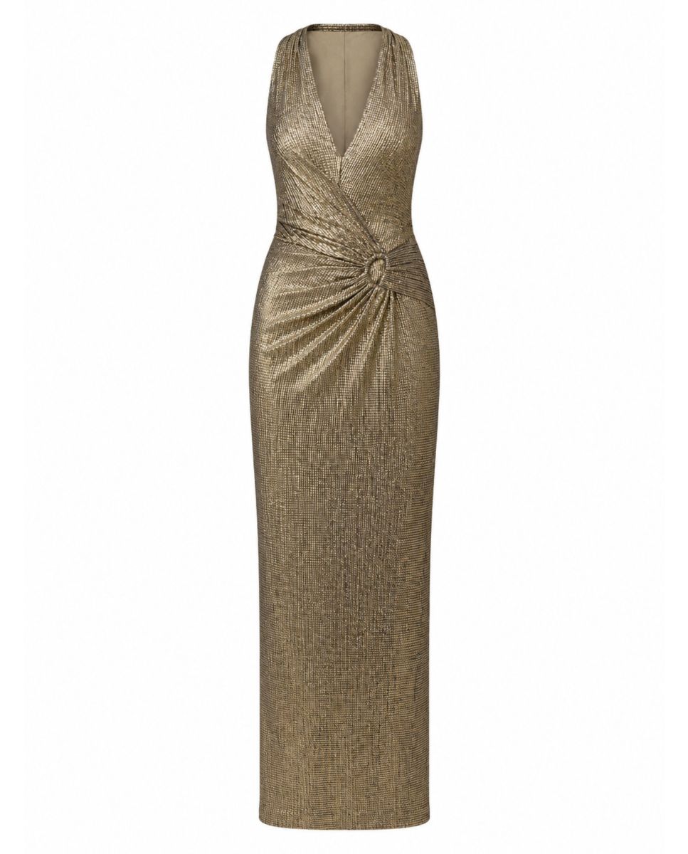 Vestido entallado con aplique lateral y brillo - Adrianna Papell - Dorado Dorado-5
