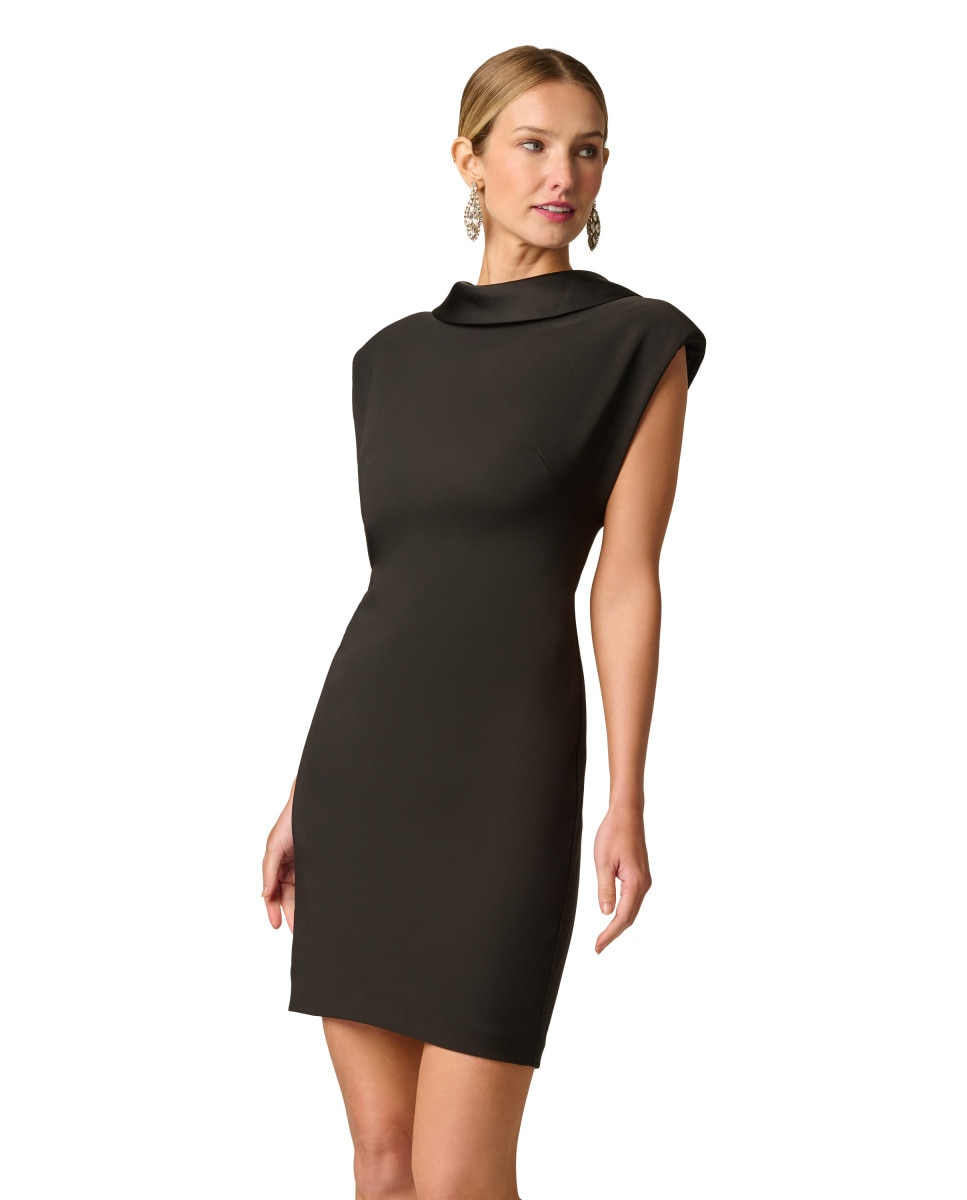 Vestido recto con cuello barco y manga casquillo - Adrianna Papell - Negro Negro-1