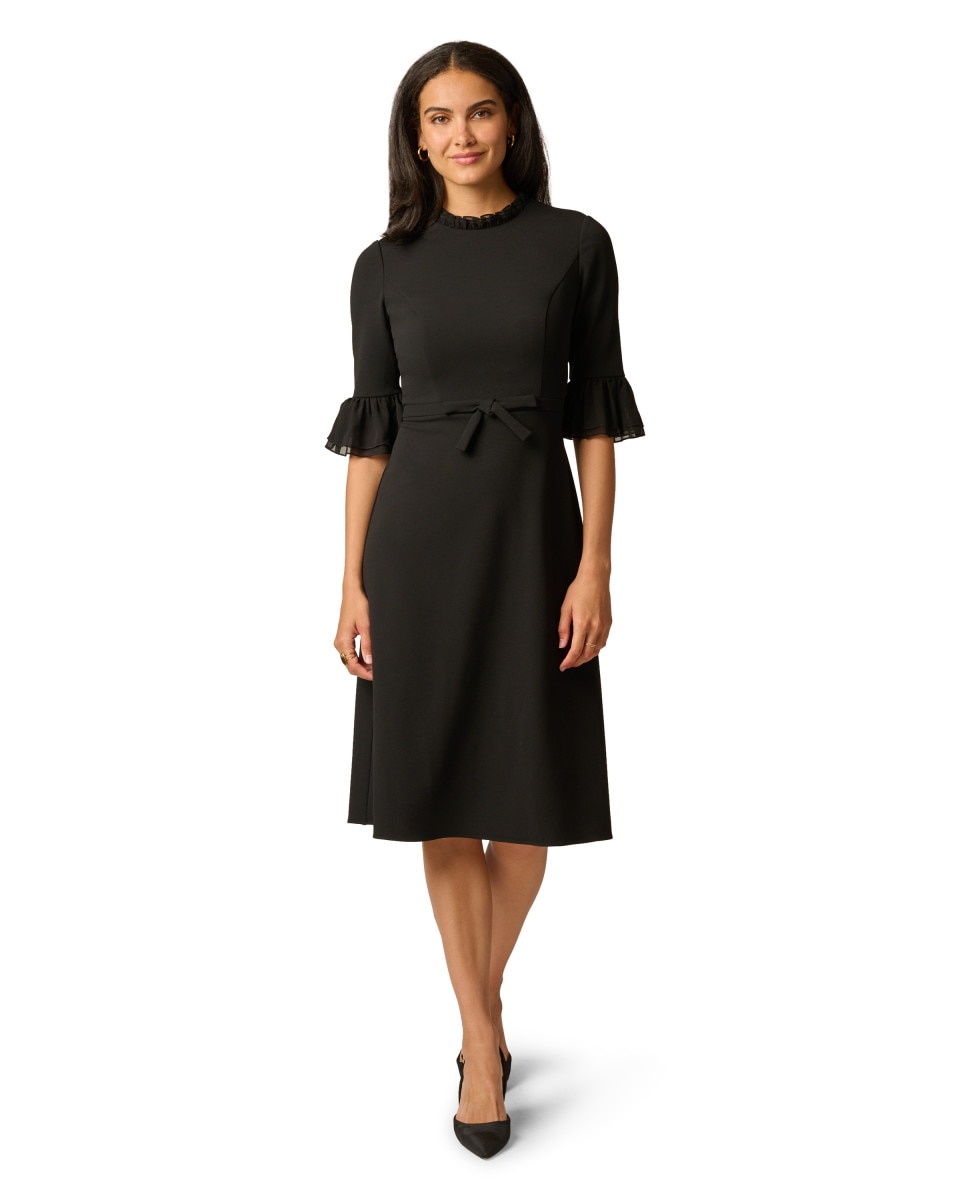 Vestido midi con volante y lazo - Adrianna Papell - Negro Negro-1