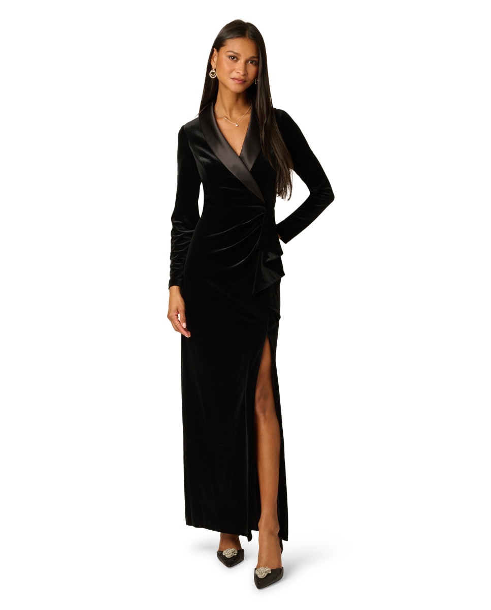 Vestido cruzado con cuello chal y drapeado - Adrianna Papell - Negro Negro-3