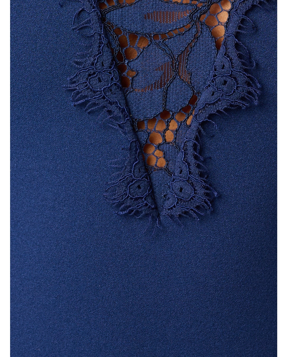 Vestido de encaje con manga larga y cuello alto - Adrianna Papell - Azul Azul-4