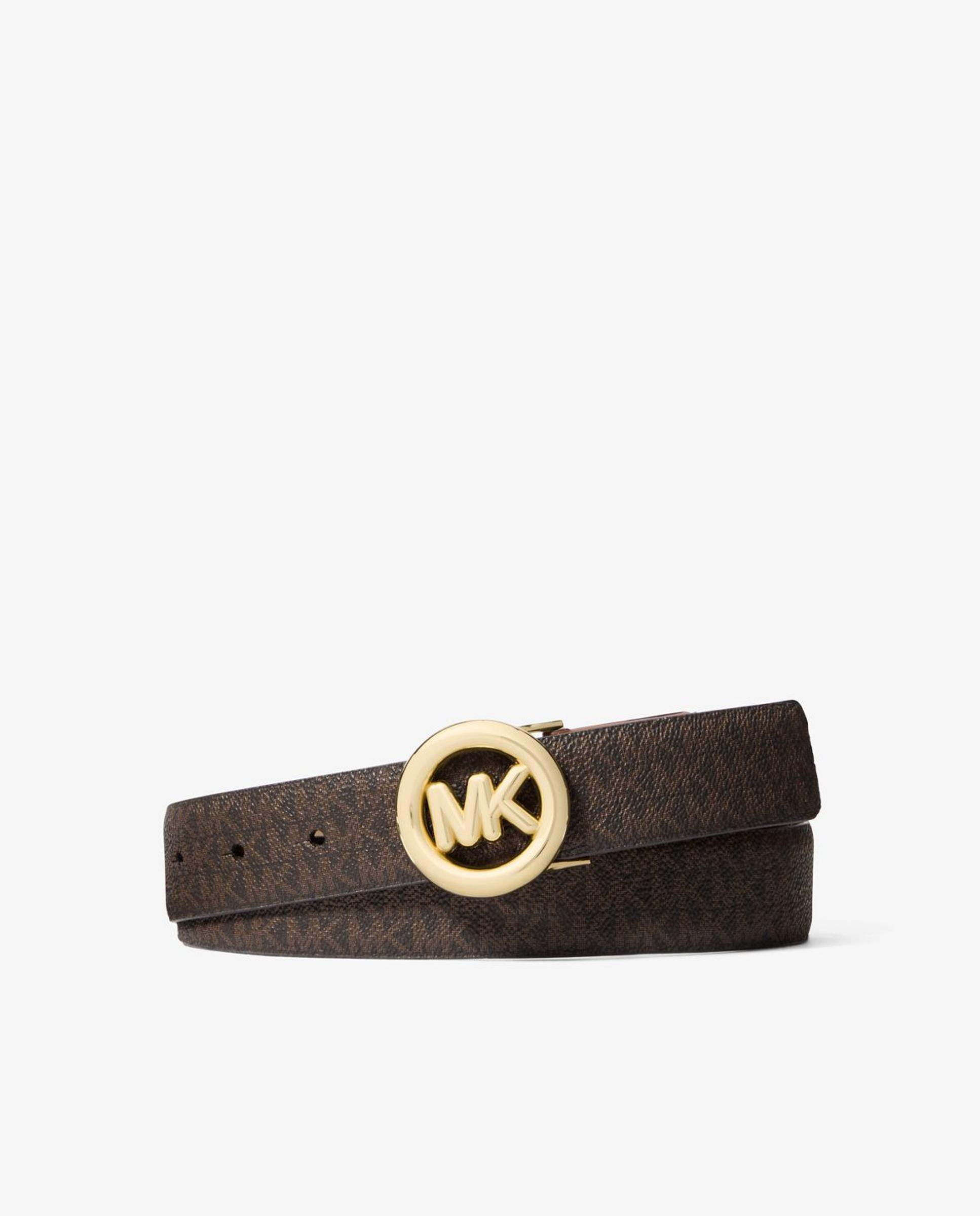 Cinturón de mujer de piel con adorno mk curvo - Michael Michael Kors - Marrón oscuro Marrón oscuro-1