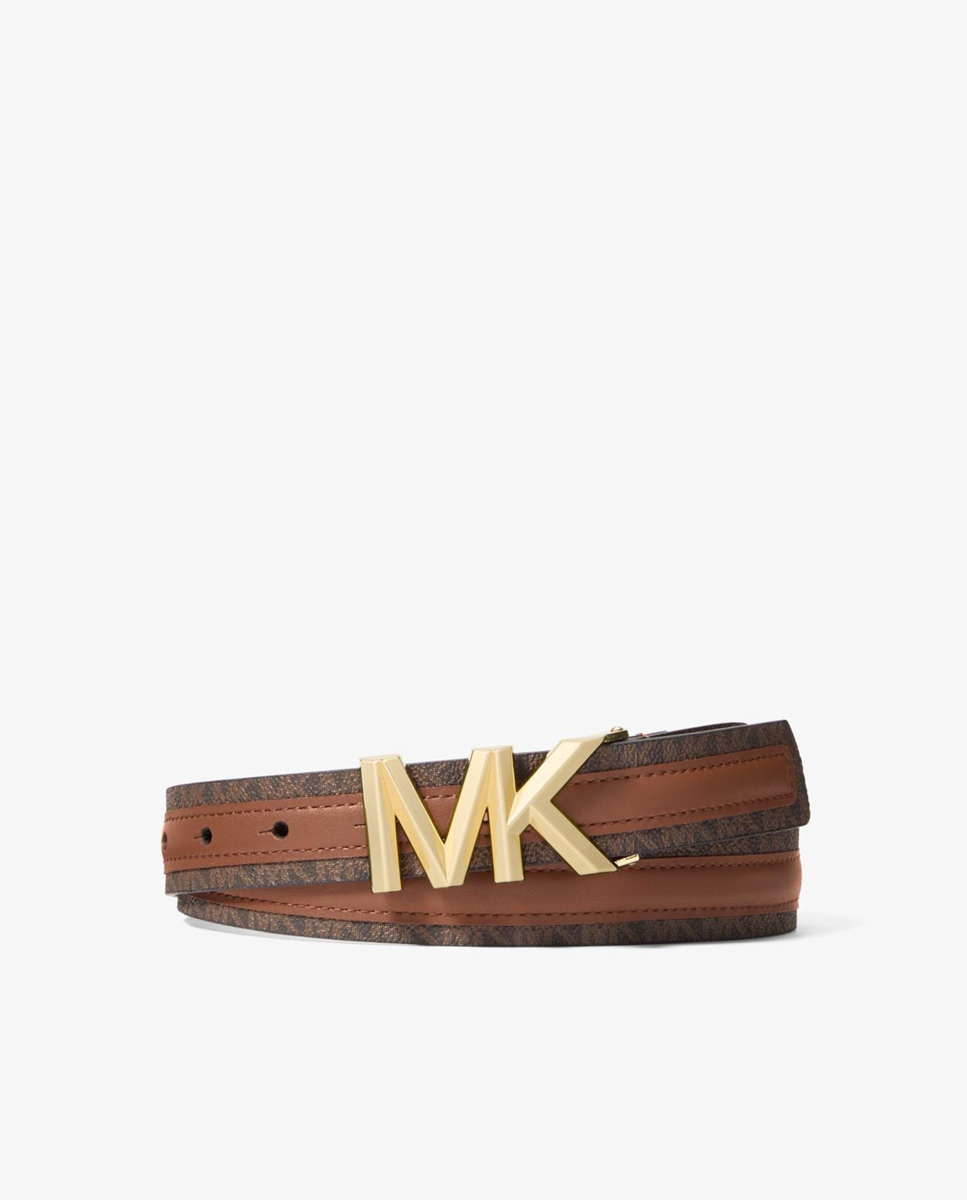 Cinturón de mujer de piel y lona con logotipo - Michael Michael Kors - Marrón oscuro Marrón oscuro-1