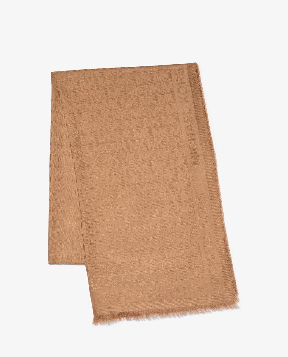 Imagen 1 de Pañuelo de seda de jacquard con logotipo Castaño claro