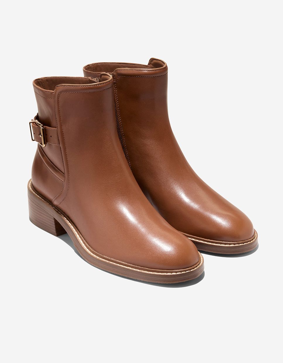 Botines básicos de mujer confeccionados en piel con cierre de cremallera y hebilla decorativa - Cole Haan - Marrón Marrón-4