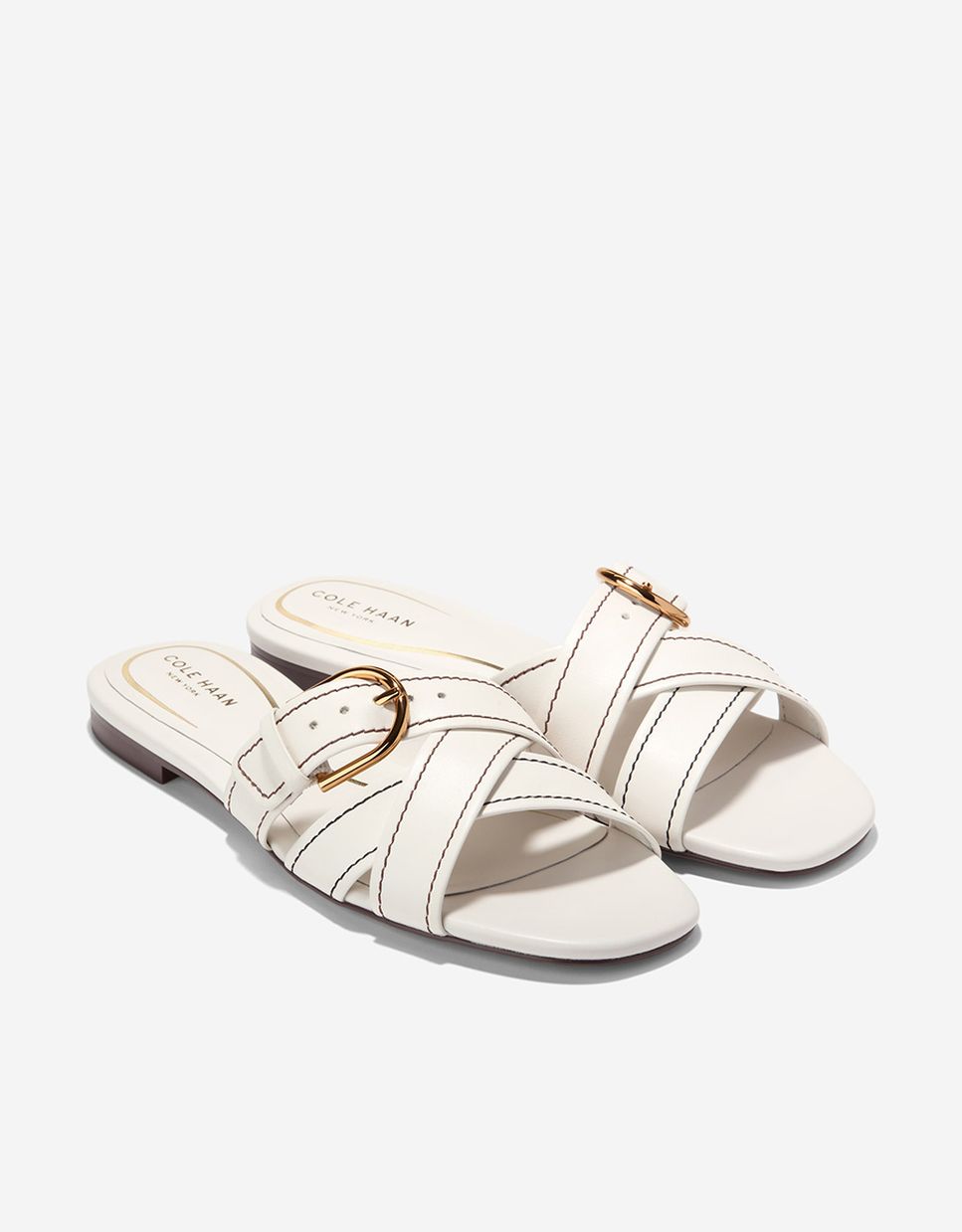 Sandalias planas de mujer confeccionadas en piel - Cole Haan - Blanco Blanco-5