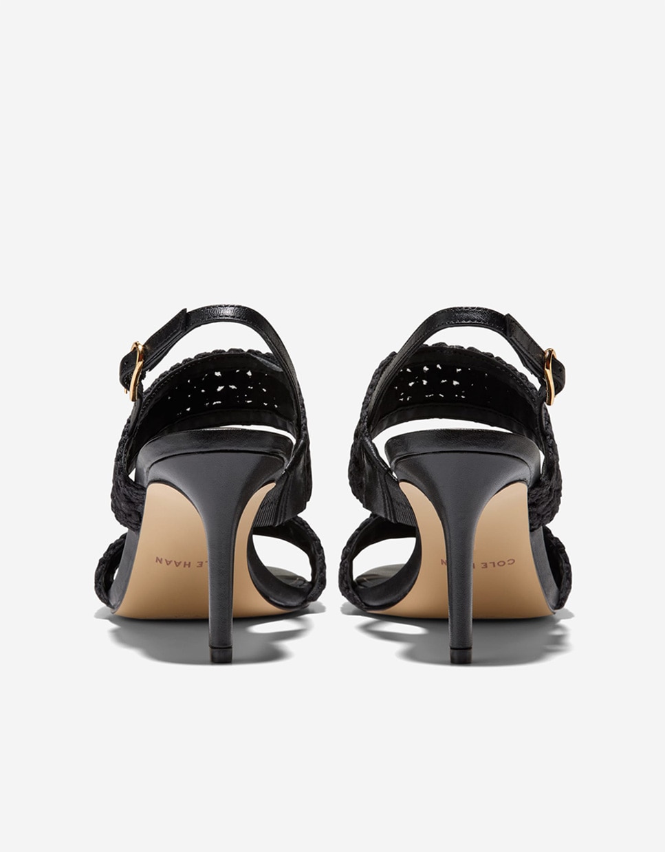 Sandalias de tacón de mujer con doble tira en tejido crochet - Cole Haan - Negro Negro-2