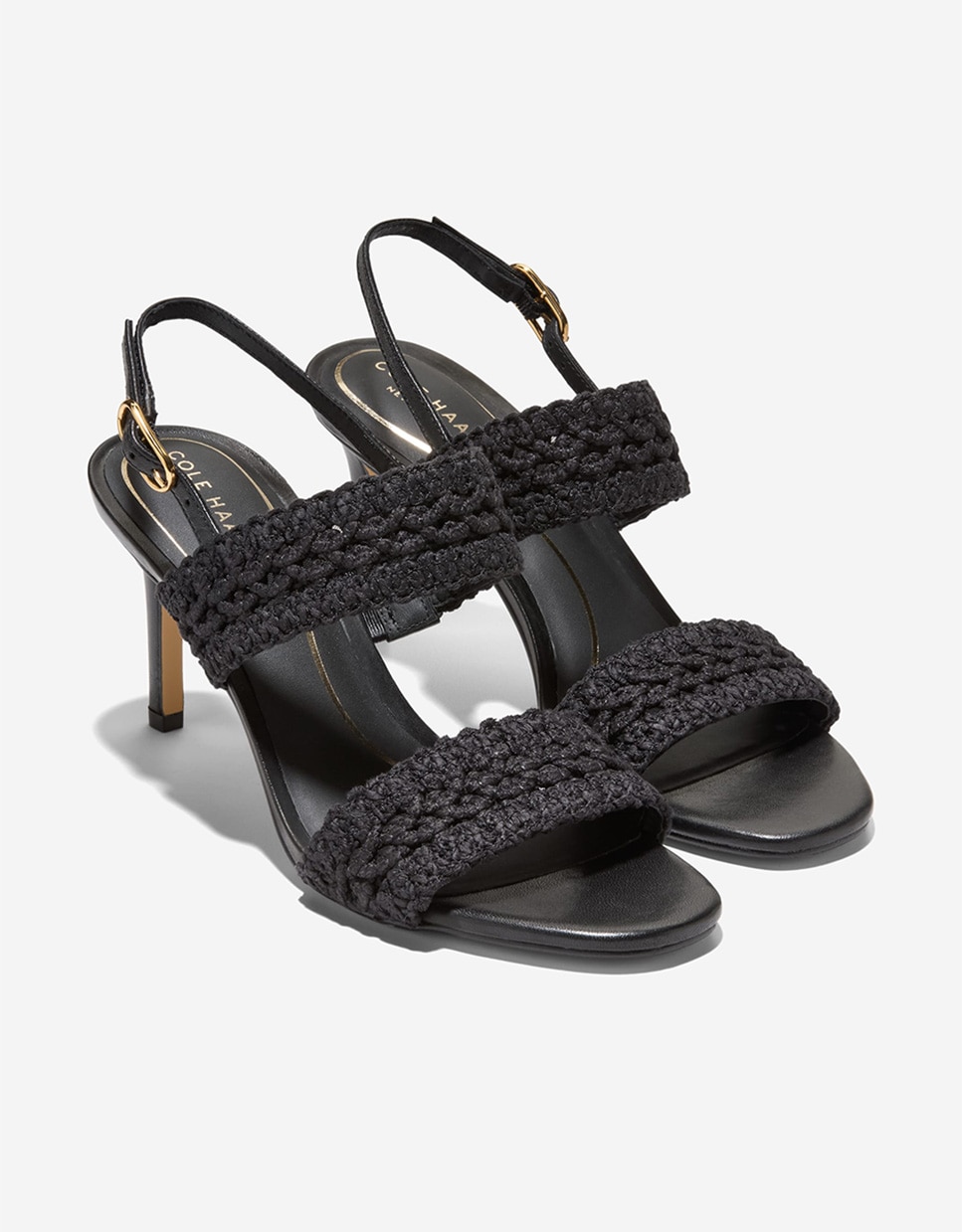 Sandalias de tacón de mujer con doble tira en tejido crochet - Cole Haan - Negro Negro-4