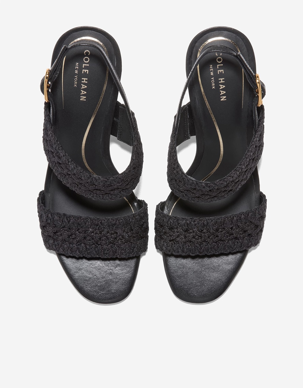 Sandalias de tacón de mujer con doble tira en tejido crochet - Cole Haan - Negro Negro-5