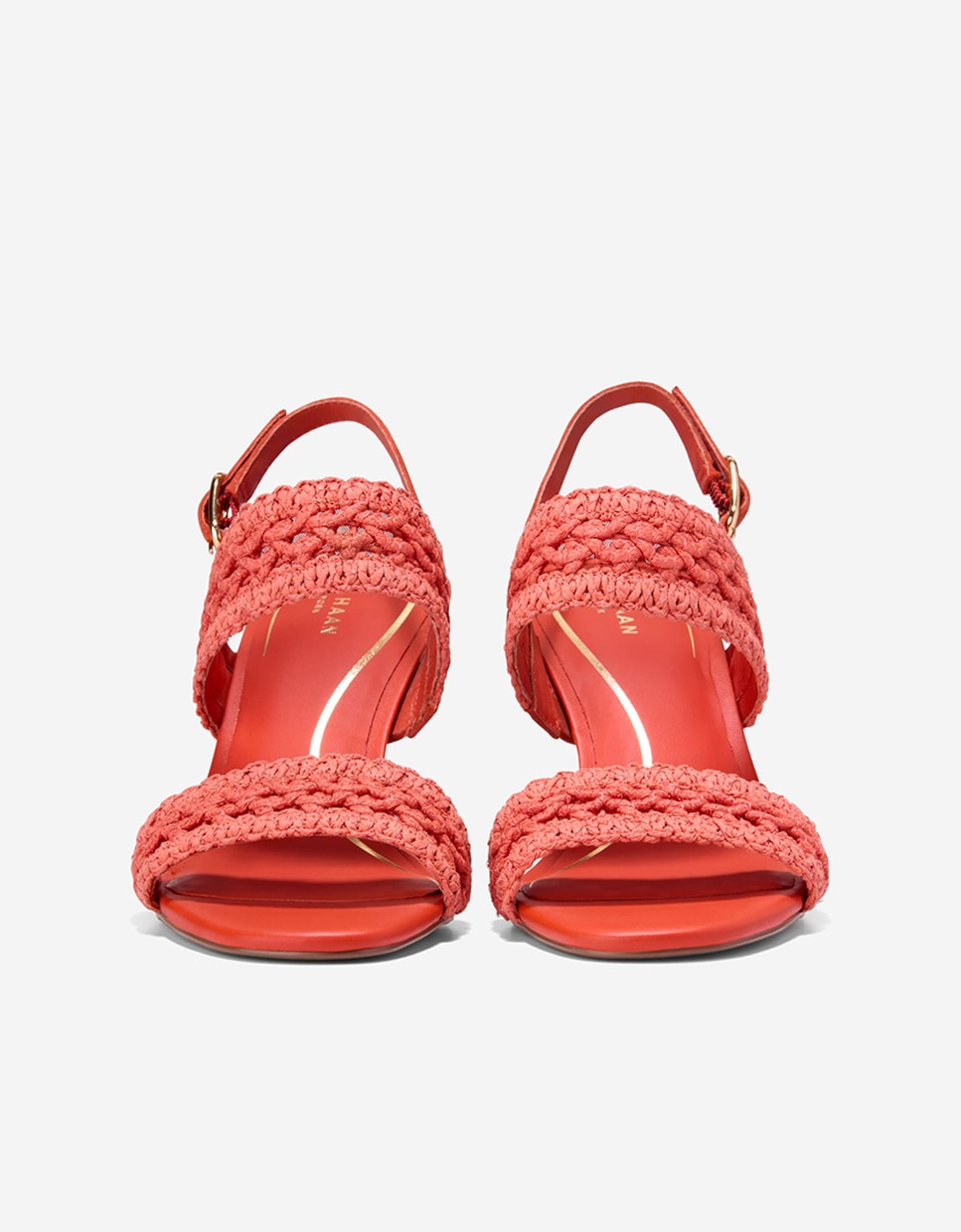 Sandalias de tacón de mujer con doble tira en tejido crochet - Cole Haan - Coral Coral-4