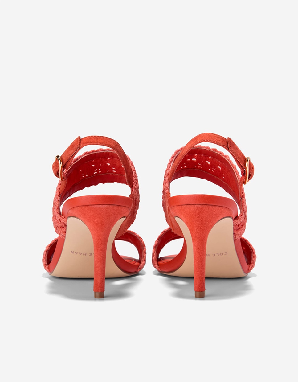 Sandalias de tacón de mujer con doble tira en tejido crochet - Cole Haan - Coral Coral-3