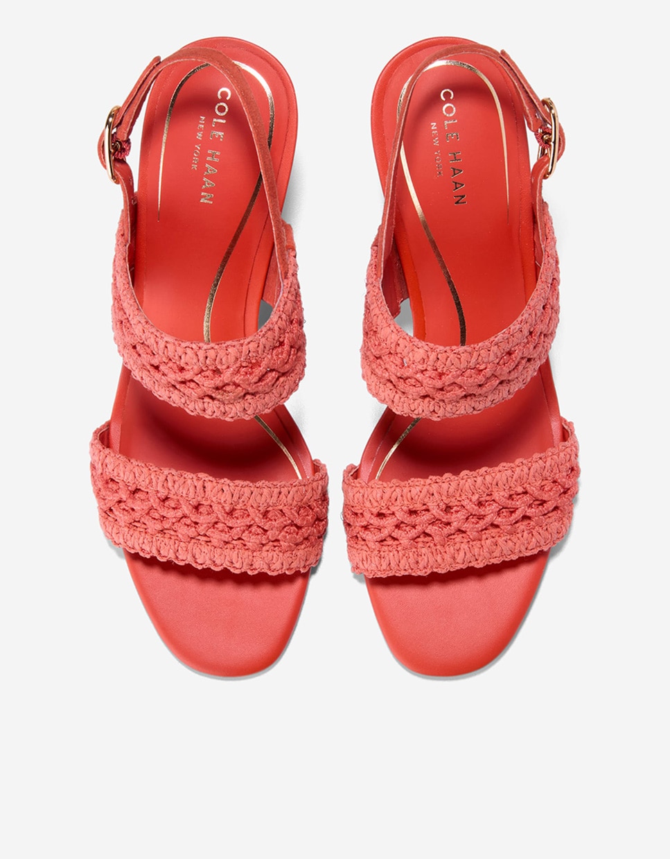 Sandalias de tacón de mujer con doble tira en tejido crochet - Cole Haan - Coral Coral-6
