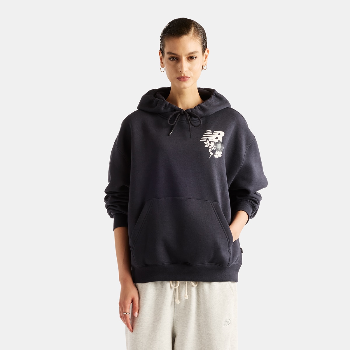 Sudadera con capucha casual de mujer Flowers New Balance - Antracita Antracita-1