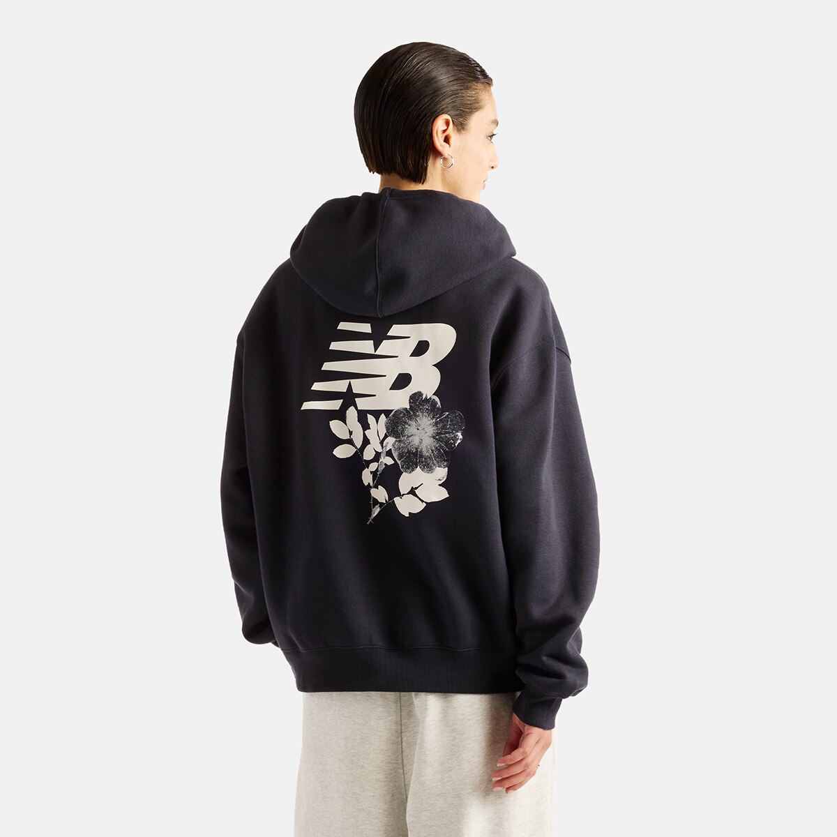 Sudadera con capucha casual de mujer Flowers New Balance - Antracita Antracita-2