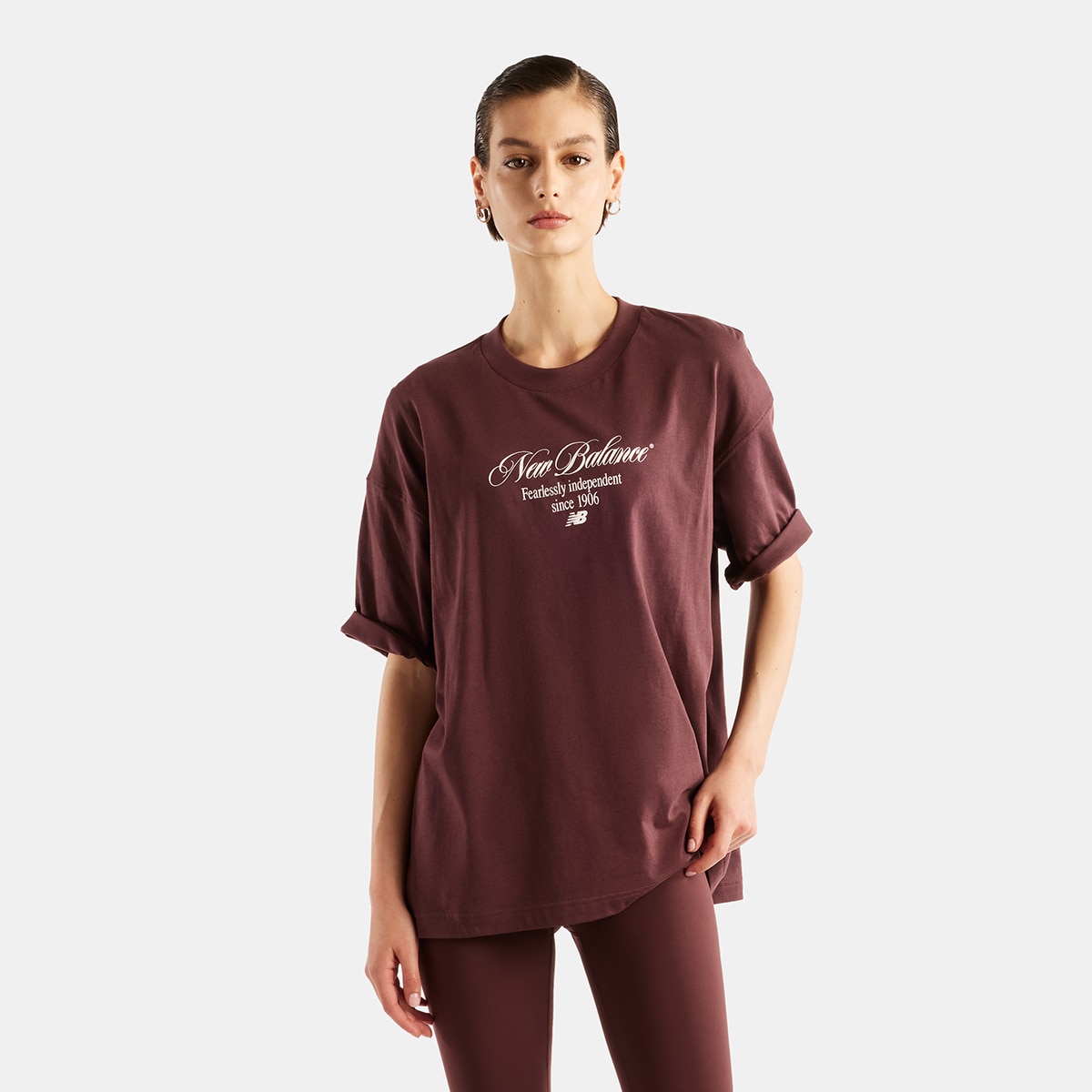 Imagen 1 de Camiseta casual de mujer Flowers Oversized New Balance Granate
