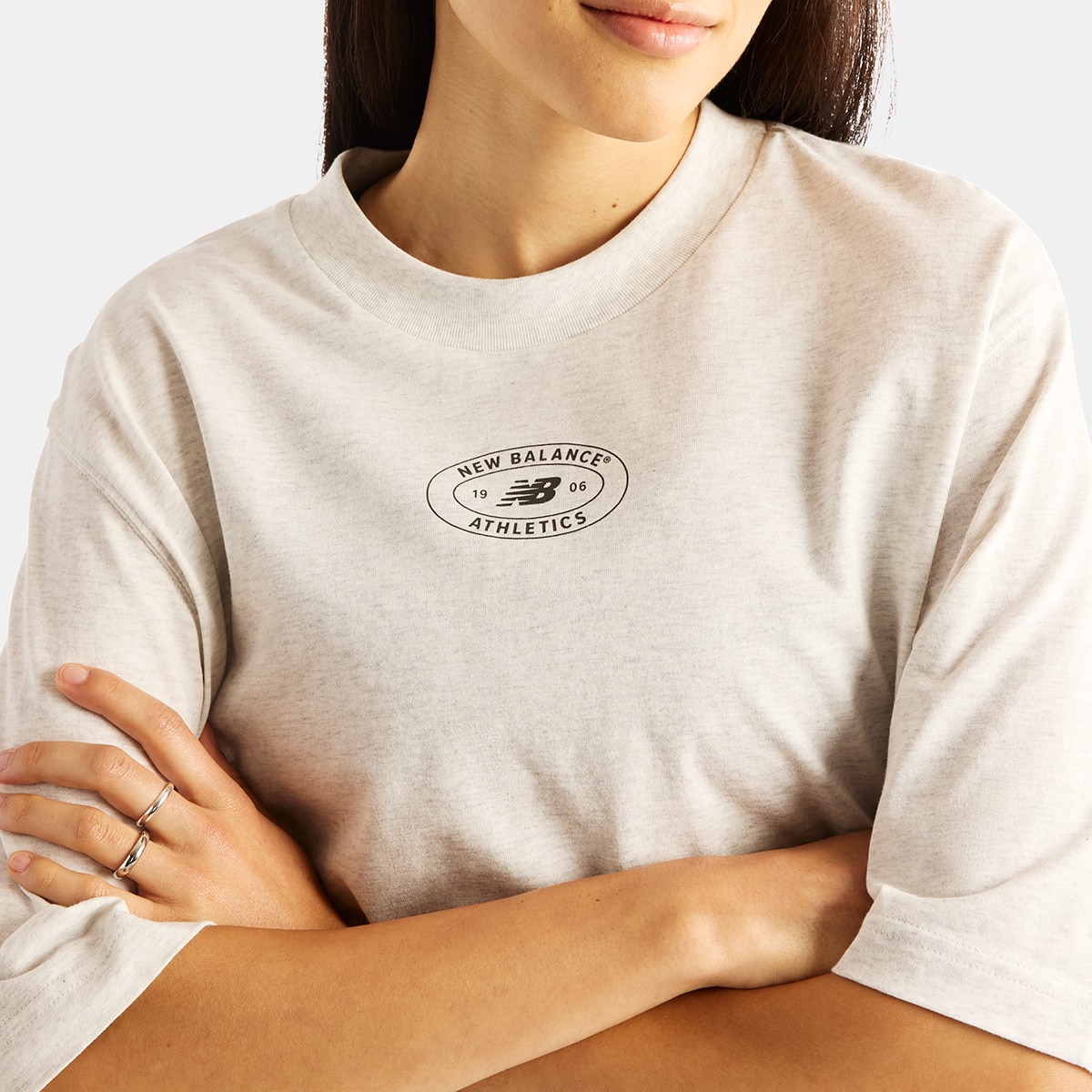 Camiseta casual de mujer Reimagined Relaxed New Balance - Gris Gris-4