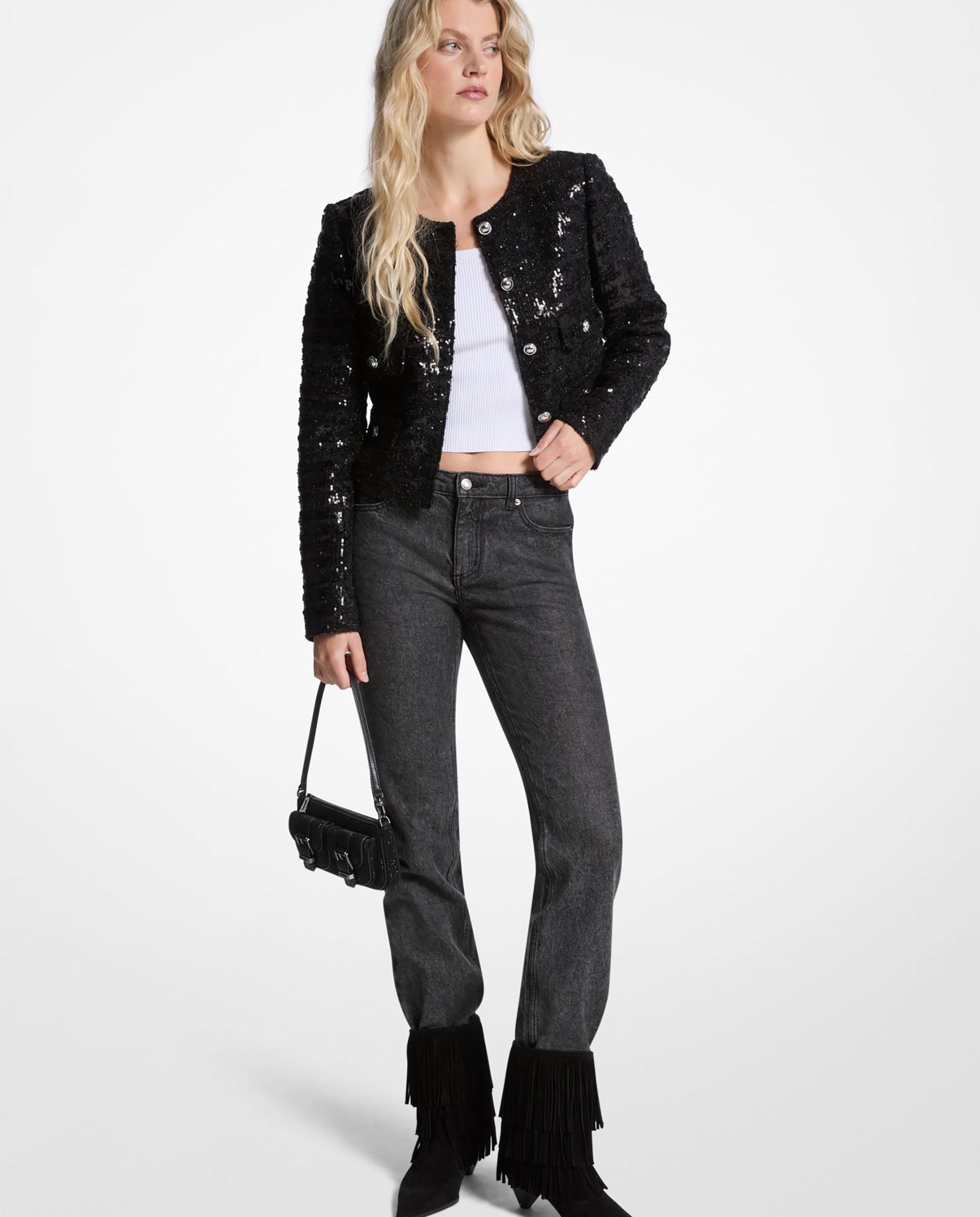 Michael Michael Kors - Chaqueta de tweed de mujer con lentejuelas con botones metálicos.