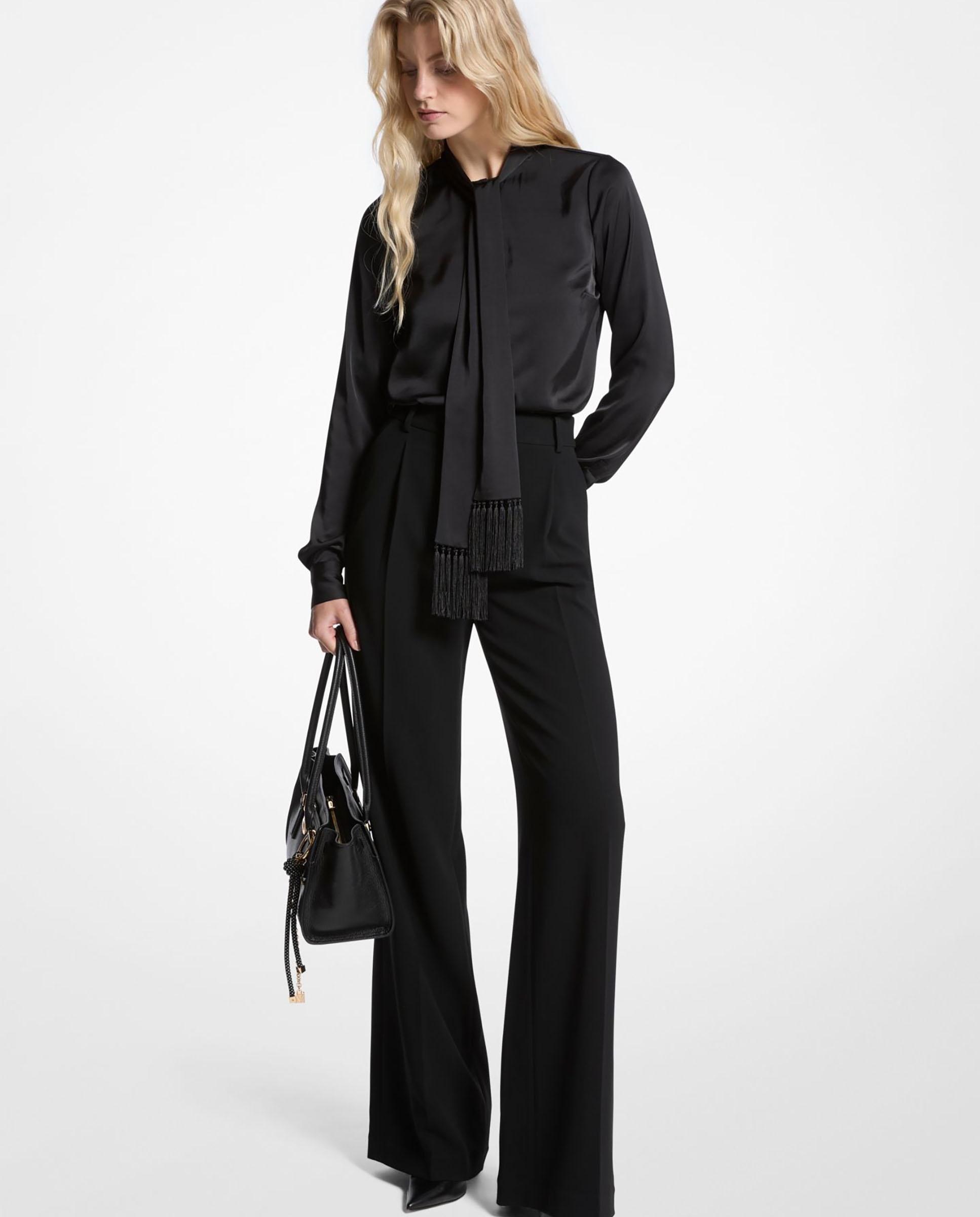 Michael Michael Kors - Blusa de mujer satén con flecos y cuello con lazada.