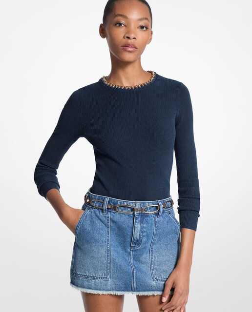 Imagen 0 de Jersey de mujer ajustado con cadena de eslabones en el cuello