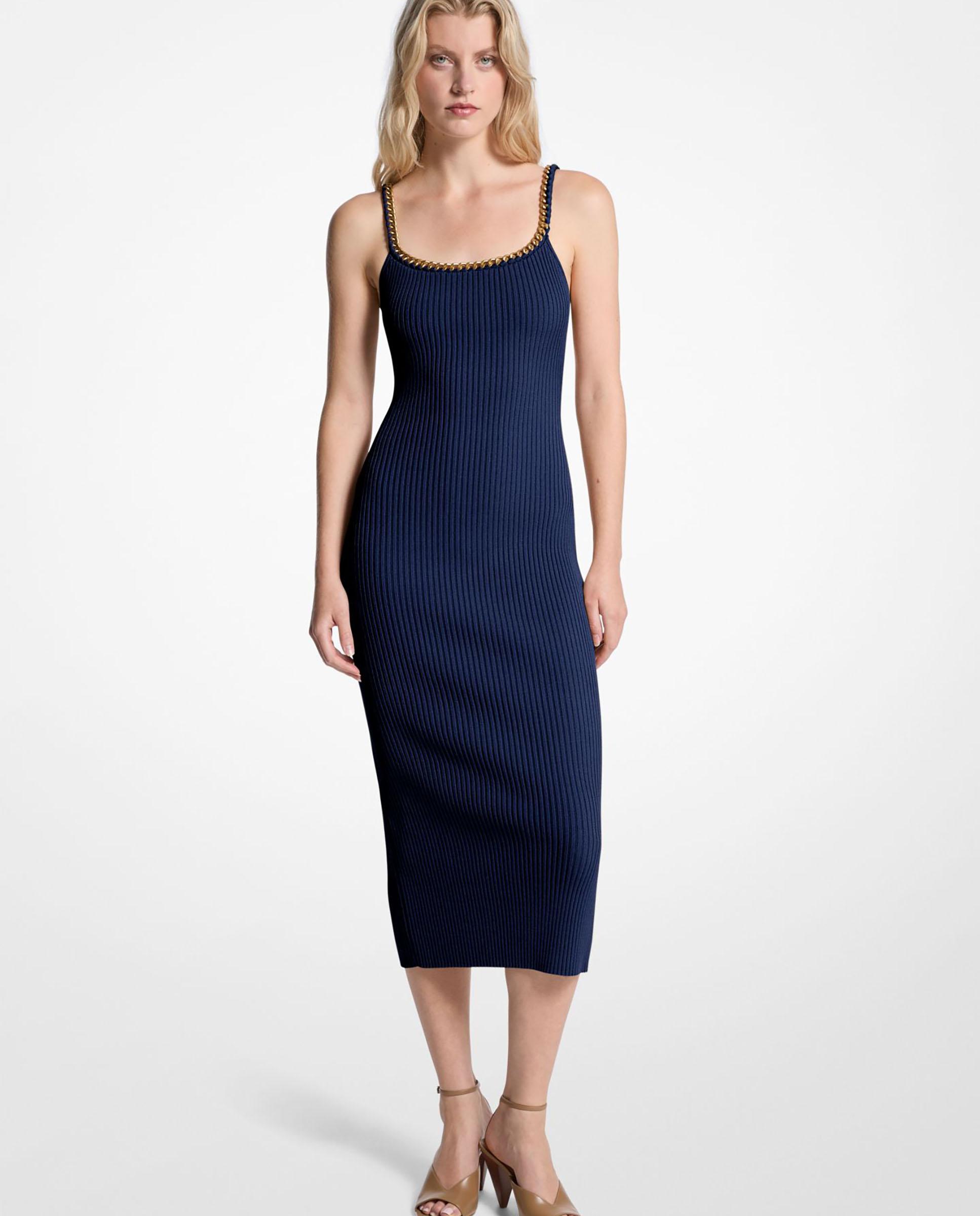 Vestido midi de tirantes en punto acanalado - Michael Michael Kors - Azul marino Azul marino-1