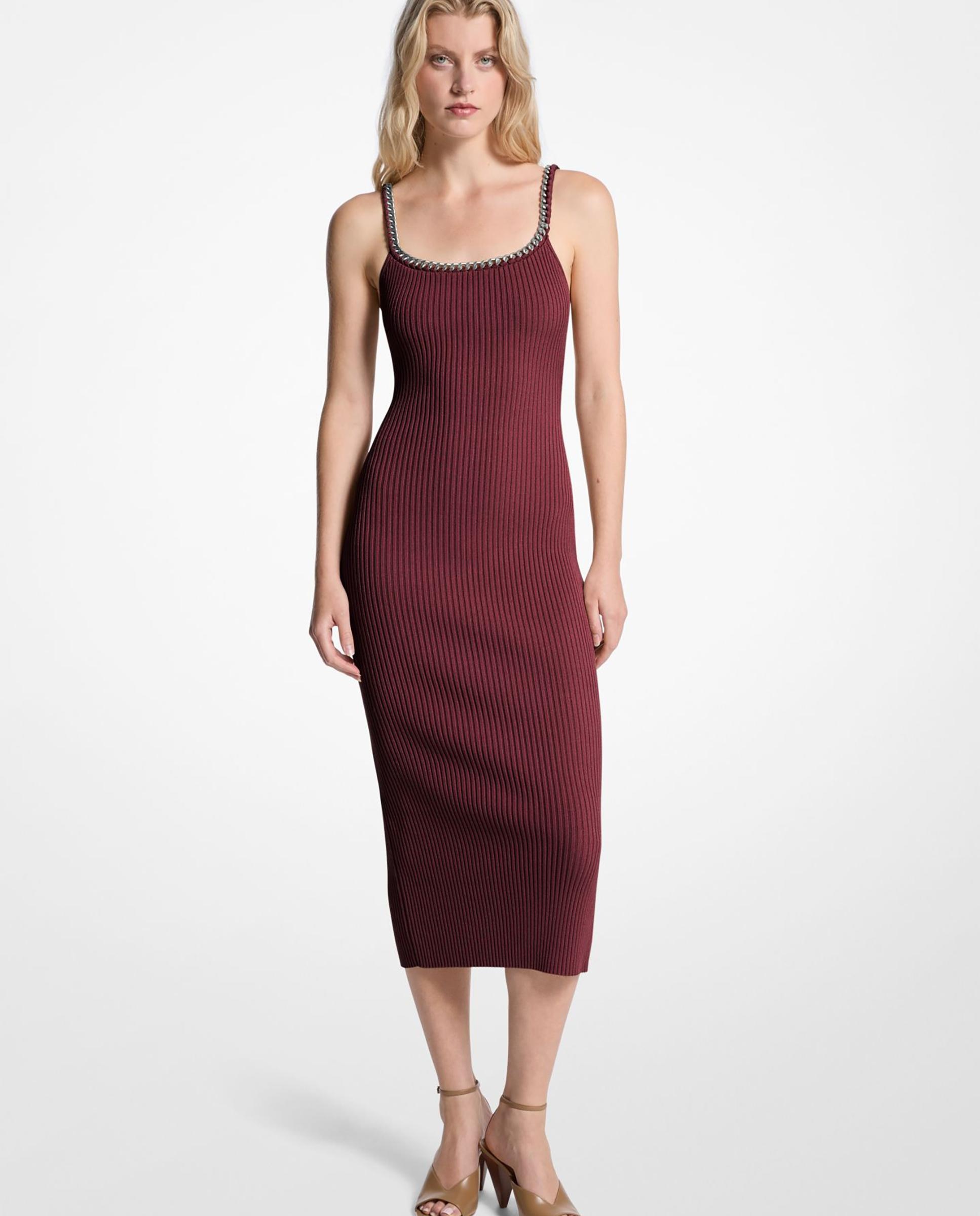 Vestido midi de tirantes en punto acanalado - Michael Michael Kors - Burdeos Burdeos-1