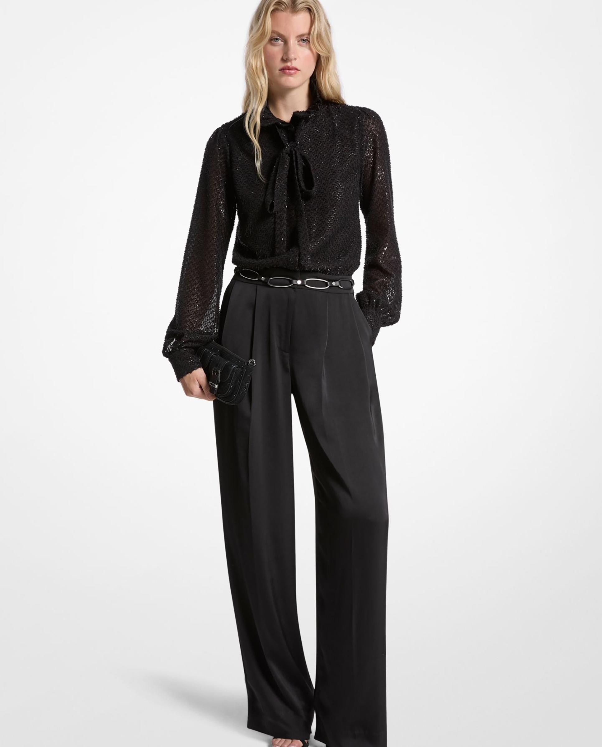 Michael Michael Kors - Mono largo de mujer con cuello con lazada y acabado metalizado.