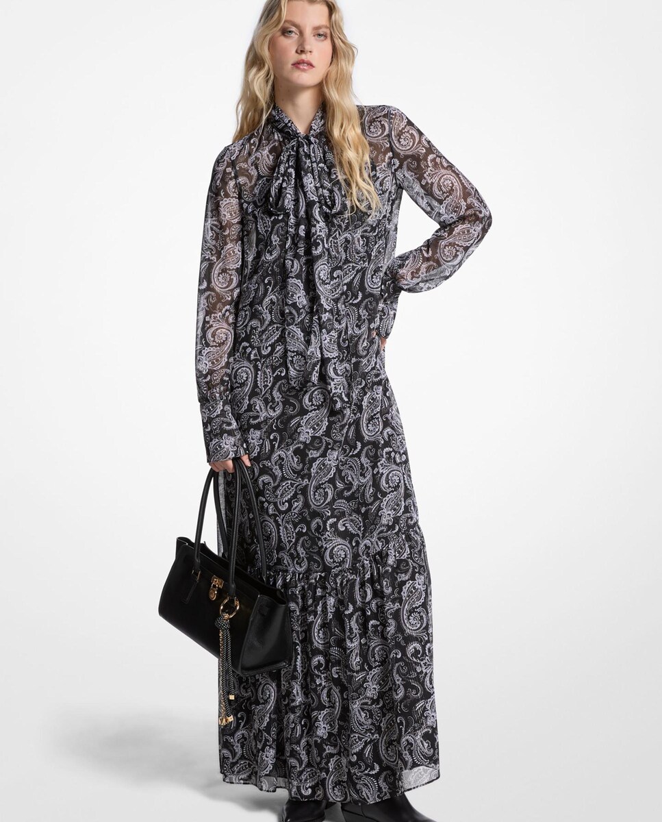 Vestido largo fluido con lazo en el cuello · Michael Michael Kors