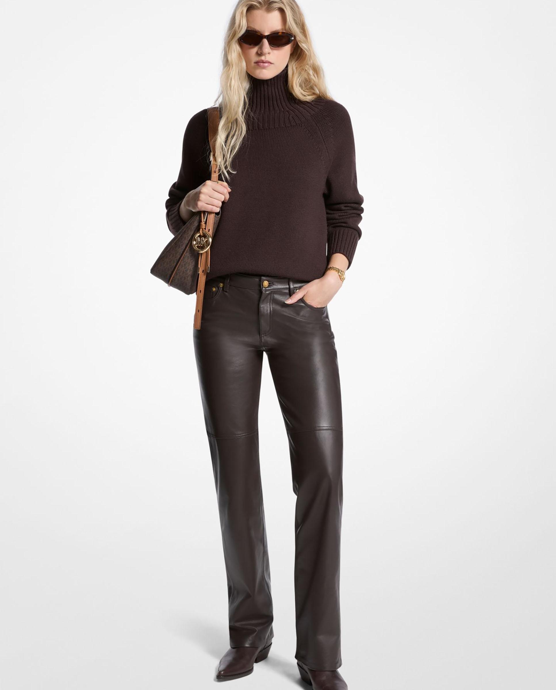 Michael Michael Kors - Pantalón de piel de mujer de pierna recta de tiro medio.