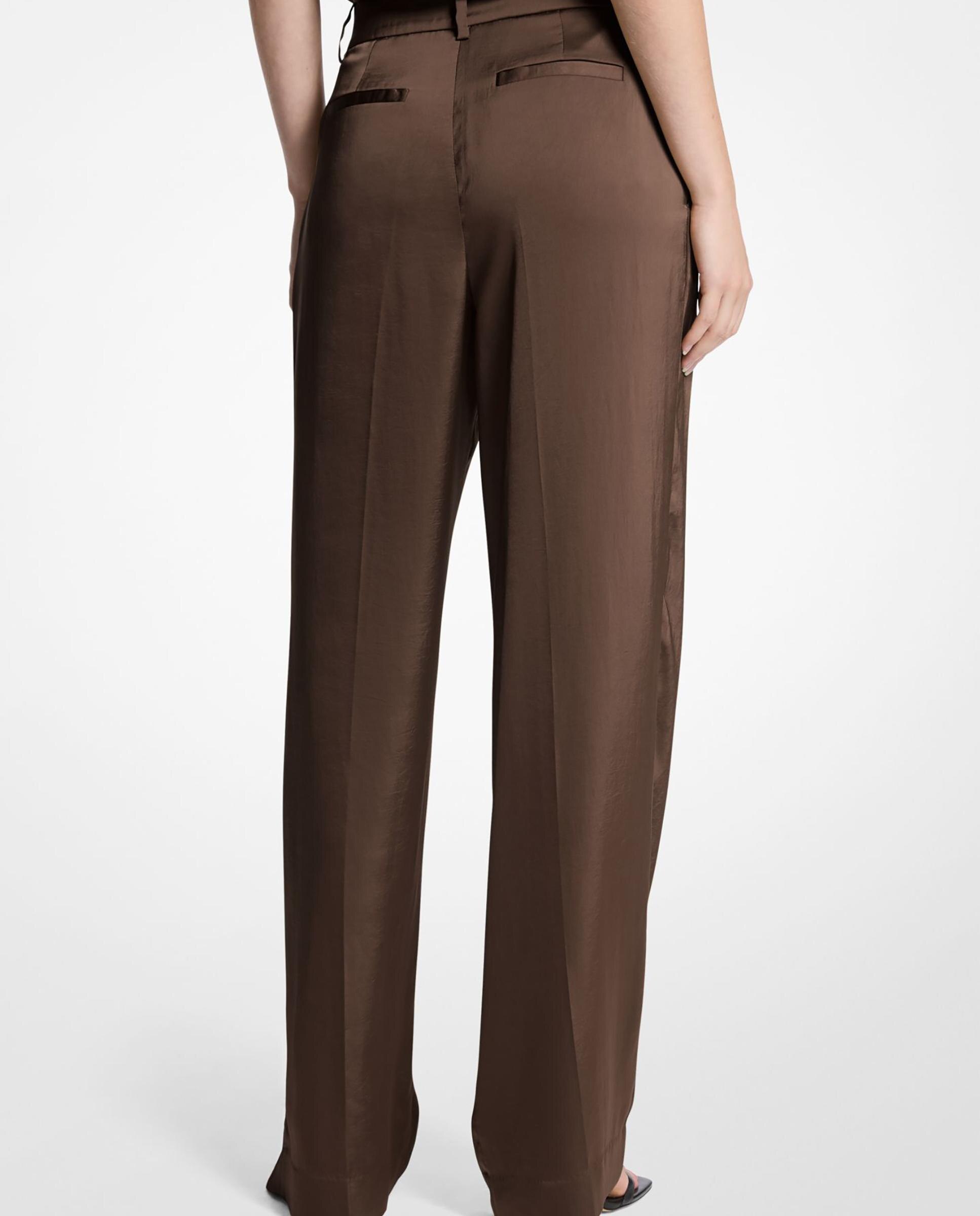Pantalón ancho de mujer en satén drapeado - Michael Michael Kors - Marrón chocolate Marrón chocolate-2