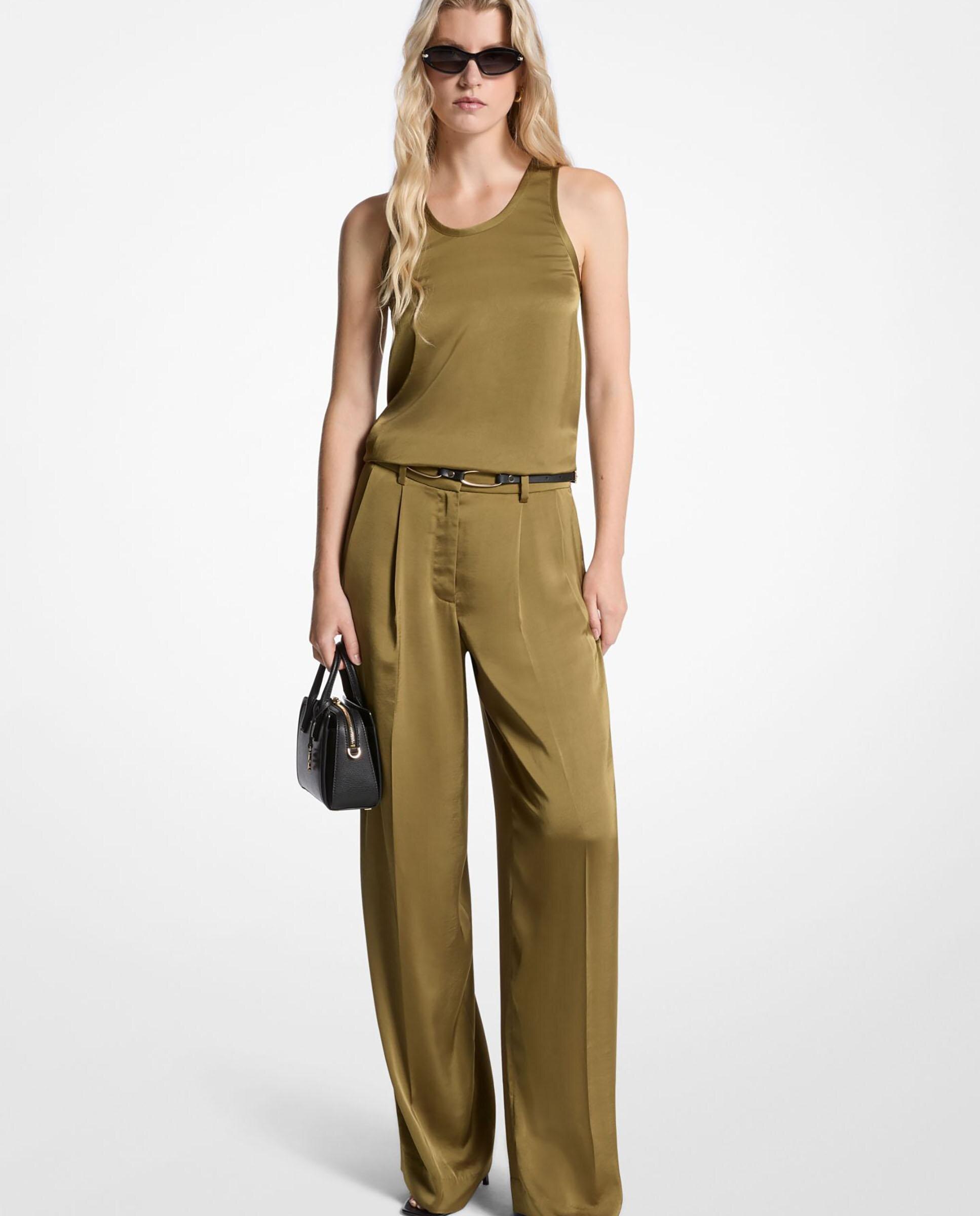 Pantalón ancho de mujer de satén drapeado
