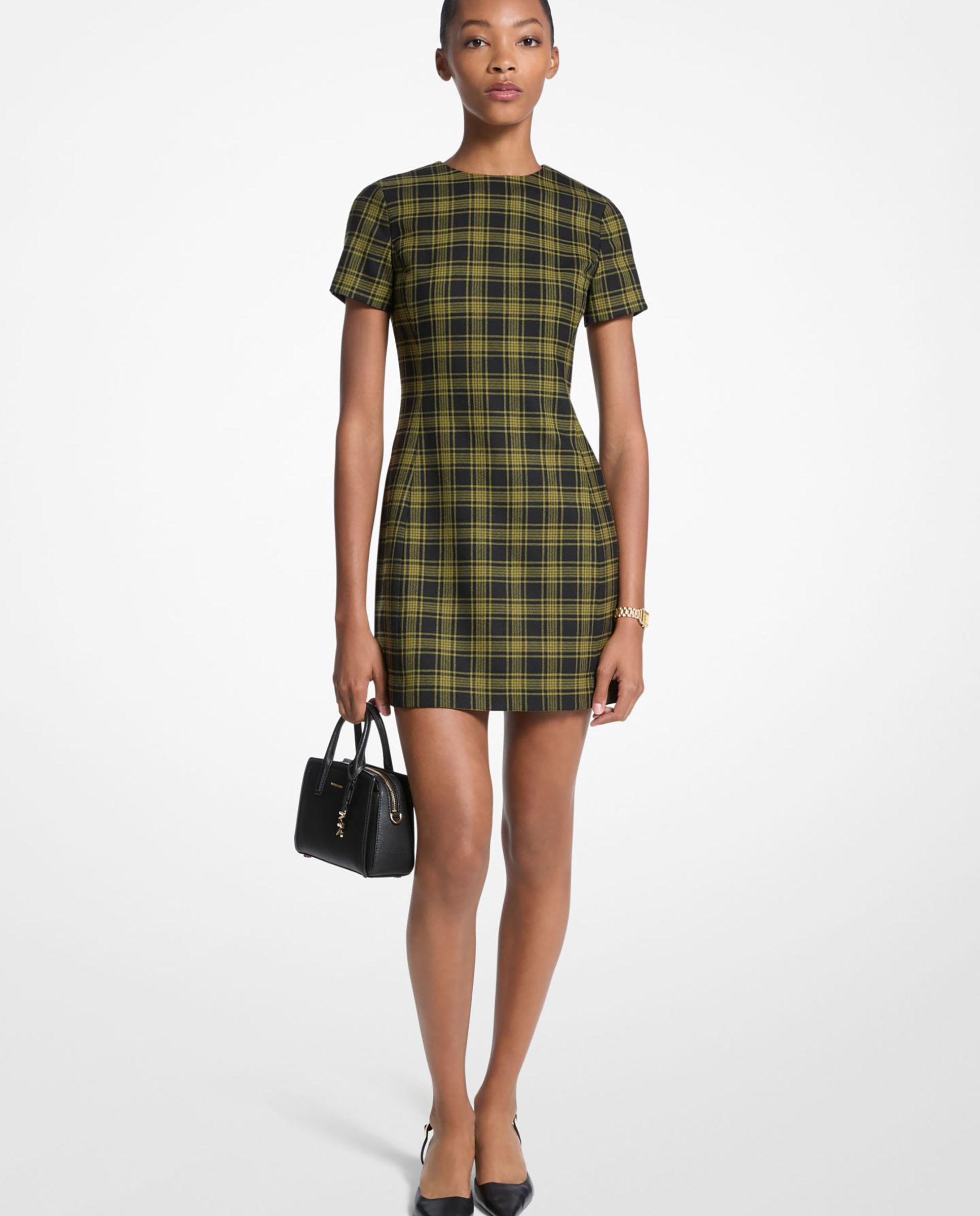 Vestido corto a cuadros de lana elástica - Michael Michael Kors - Kaki Kaki-1