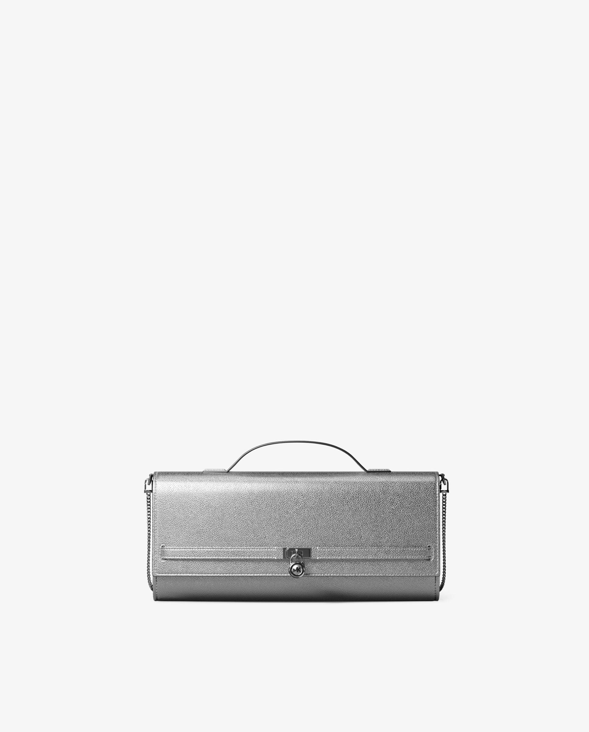 Imagen 0 de Bolso de hombro transformable hamilton moderne mediano de piel metalizada Plata metalizada