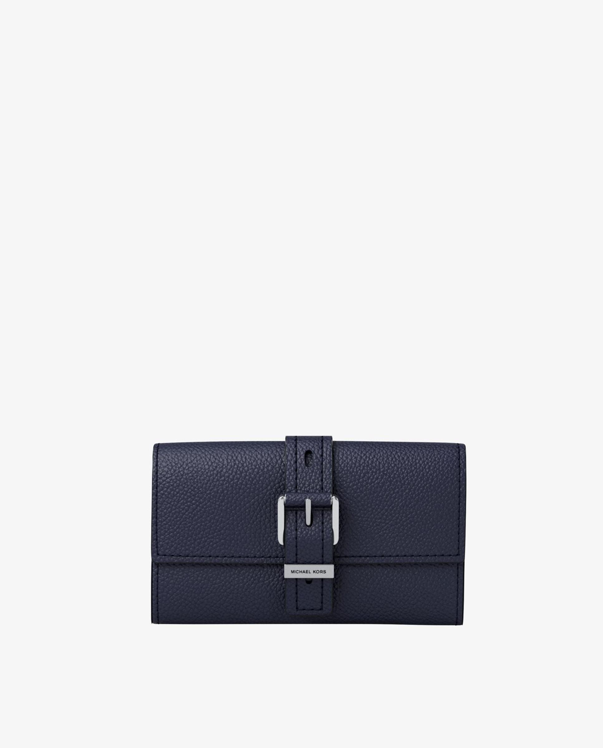 Cartera de mujer nolita mediana de piel granulada con tres pliegues - Michael Michael Kors - Azul marino Azul marino-1