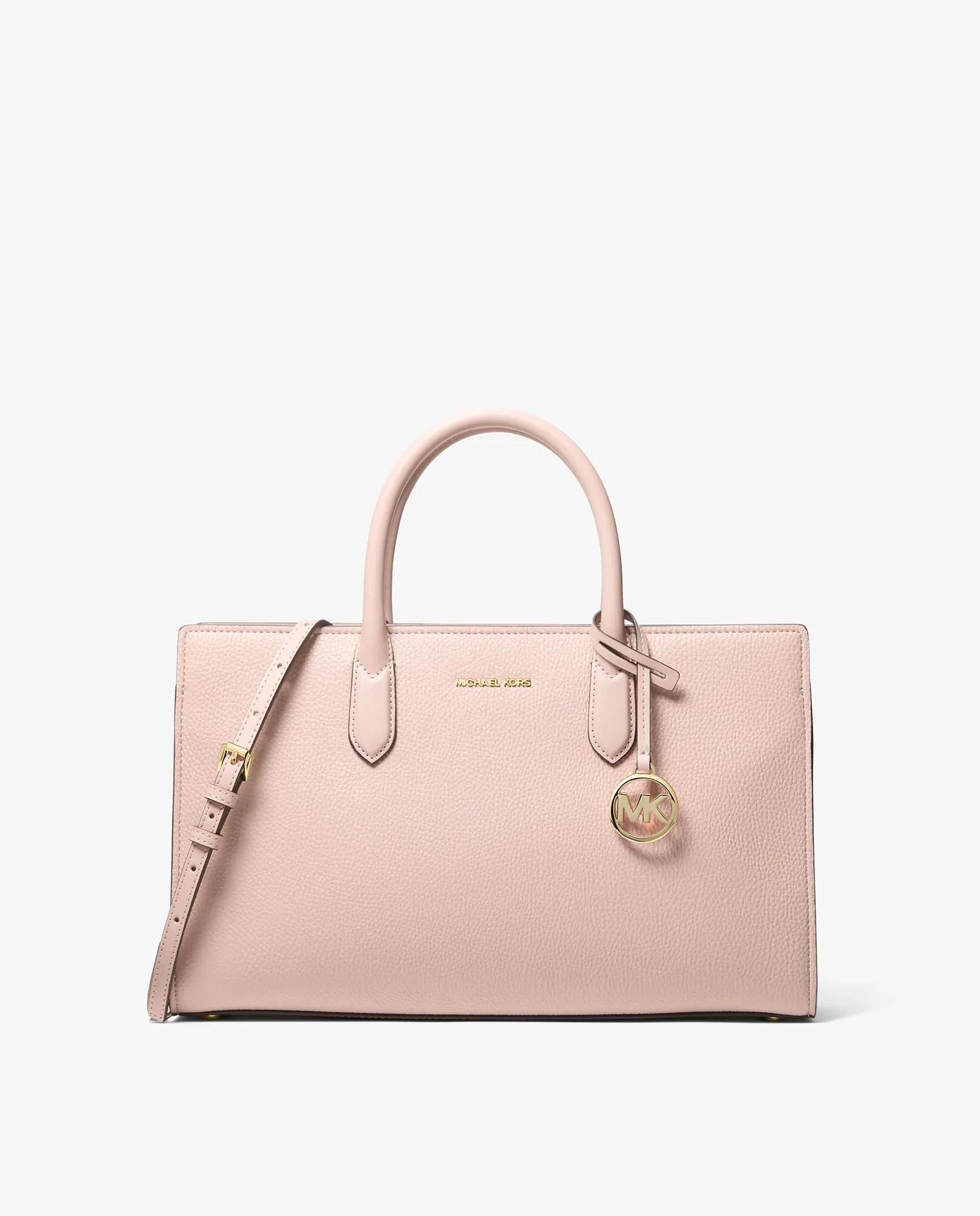 Imagen 0 de Bandolera de mujer satchel scarlett mediano de piel granulada Rosa claro
