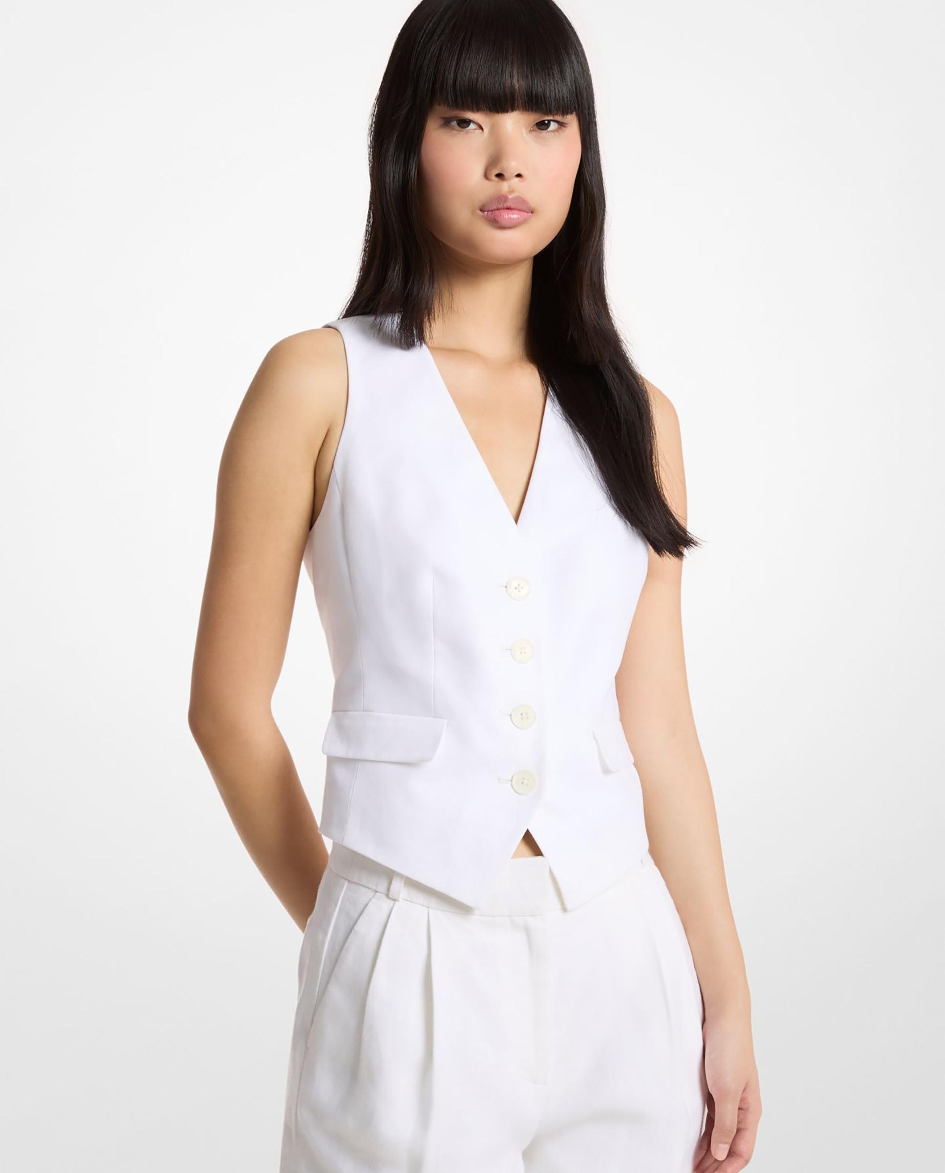 Chaleco de mujer de lino y algodón - Michael Michael Kors - Blanco Blanco-1