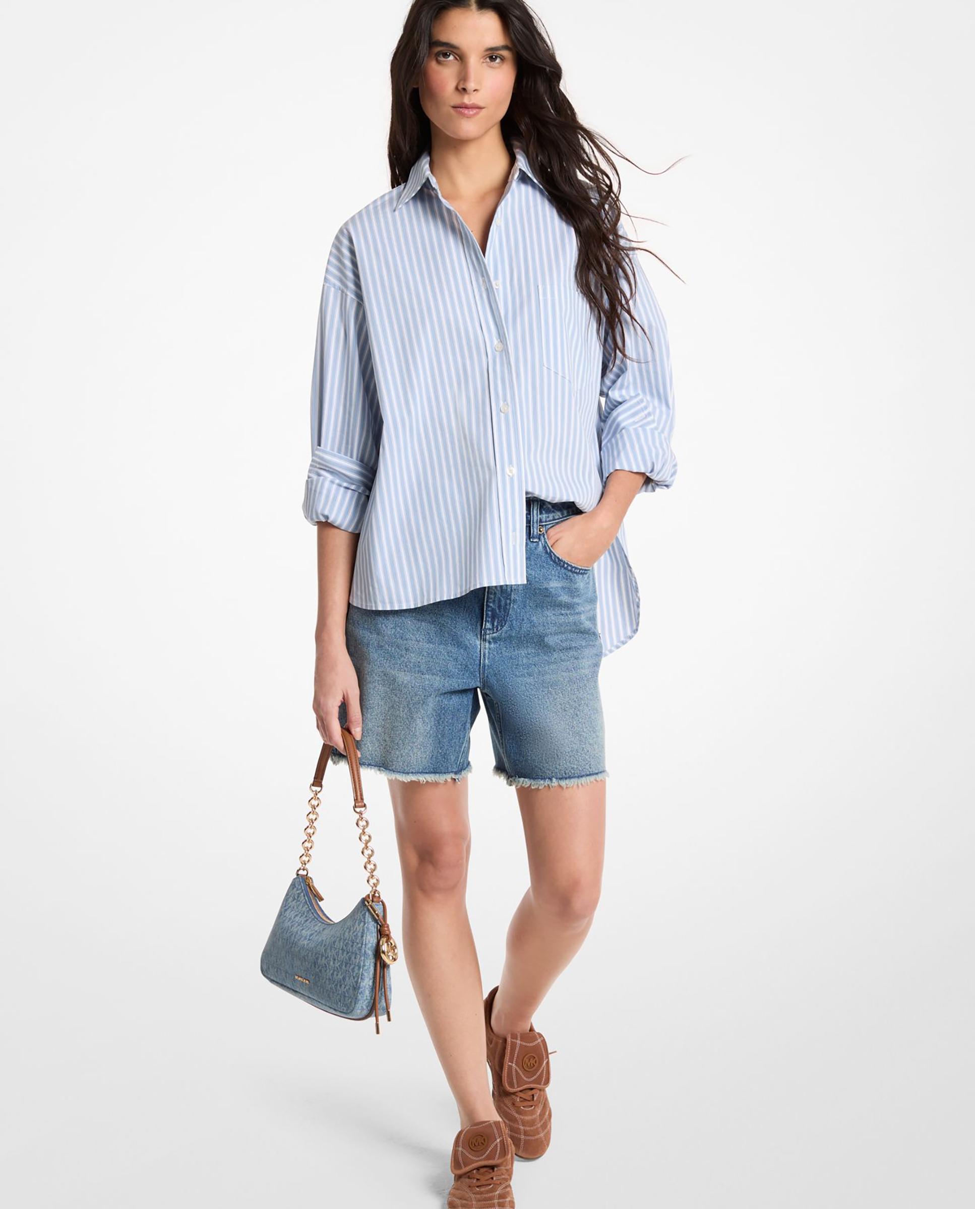 Camisa de mujer de algodón con rayas - Michael Michael Kors - Azul claro Azul claro-1