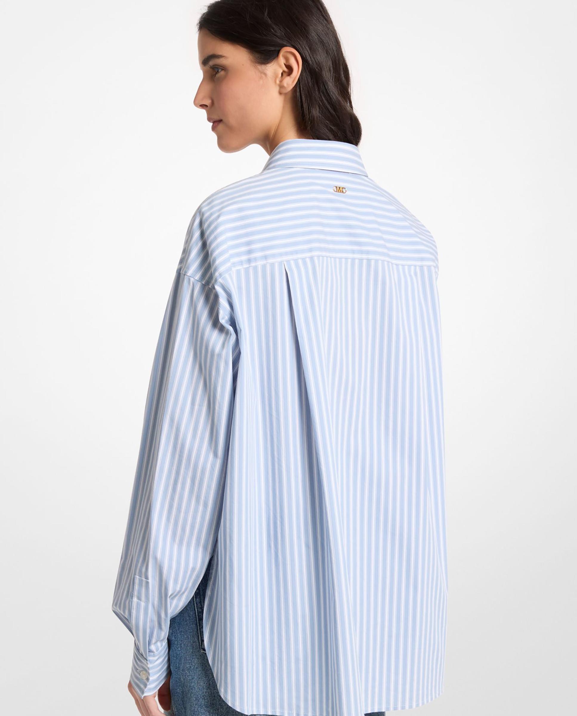 Camisa de mujer de algodón con rayas - Michael Michael Kors - Azul claro Azul claro-2
