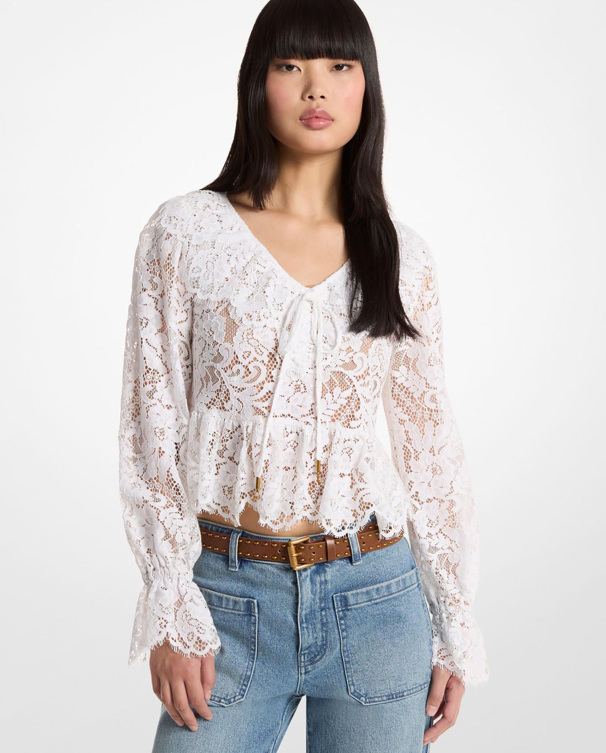 Imagen 0 de Blusa de mujer de encaje floral Blanco