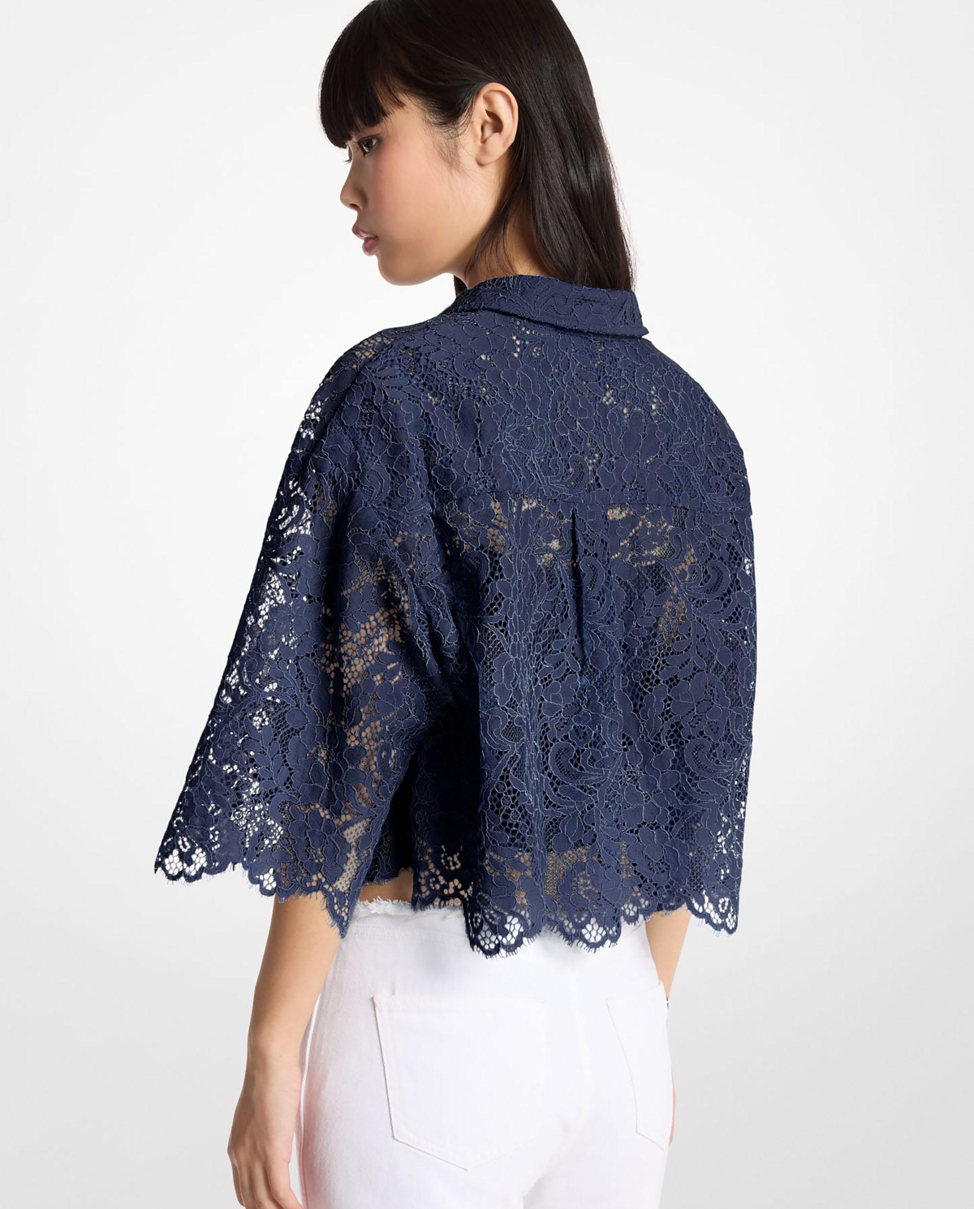Blusa de mujer corta de encaje floral - Michael Michael Kors - Azul marino Azul marino-2