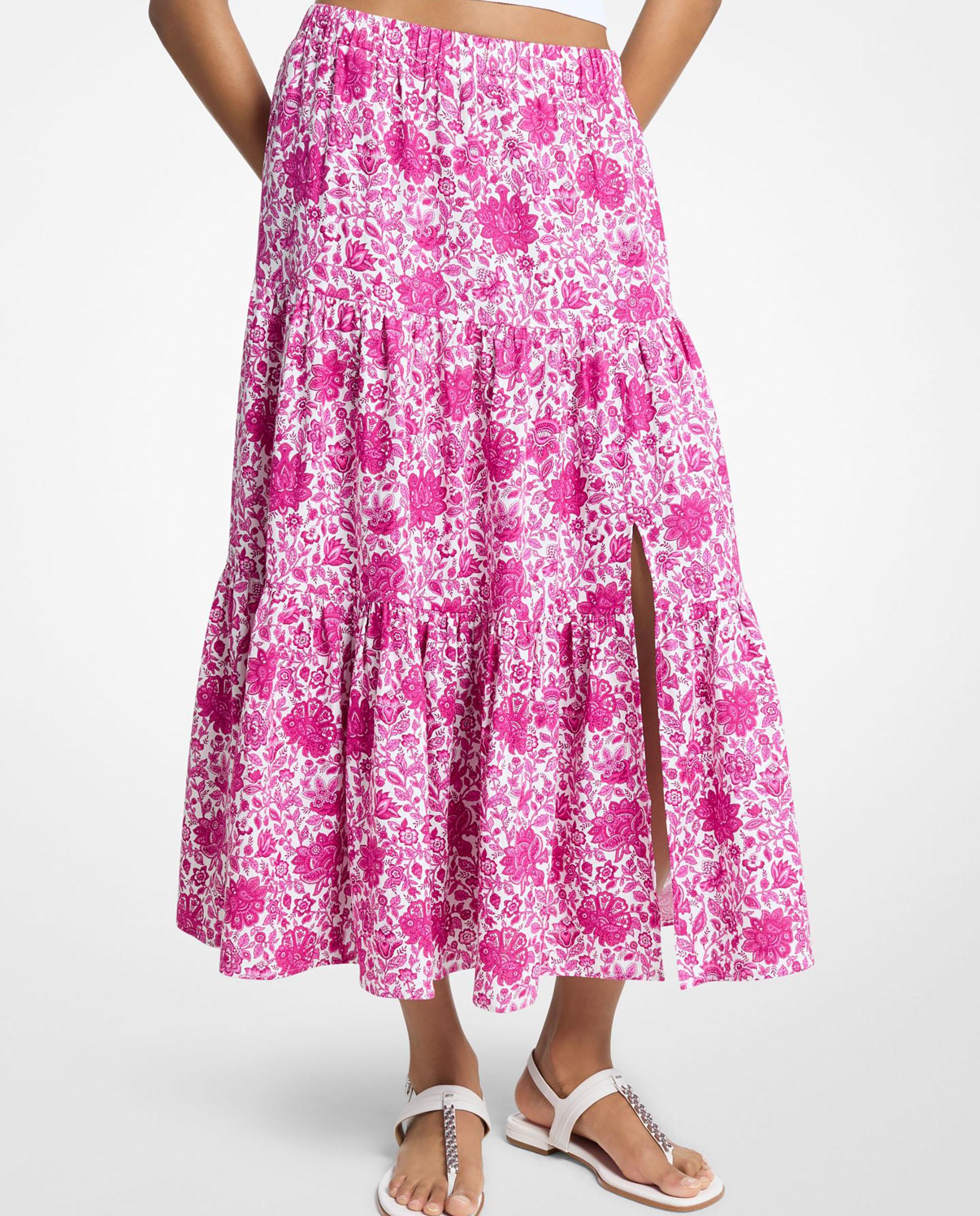 Michael Michael Kors - Falda midi de lino con estampado floral.