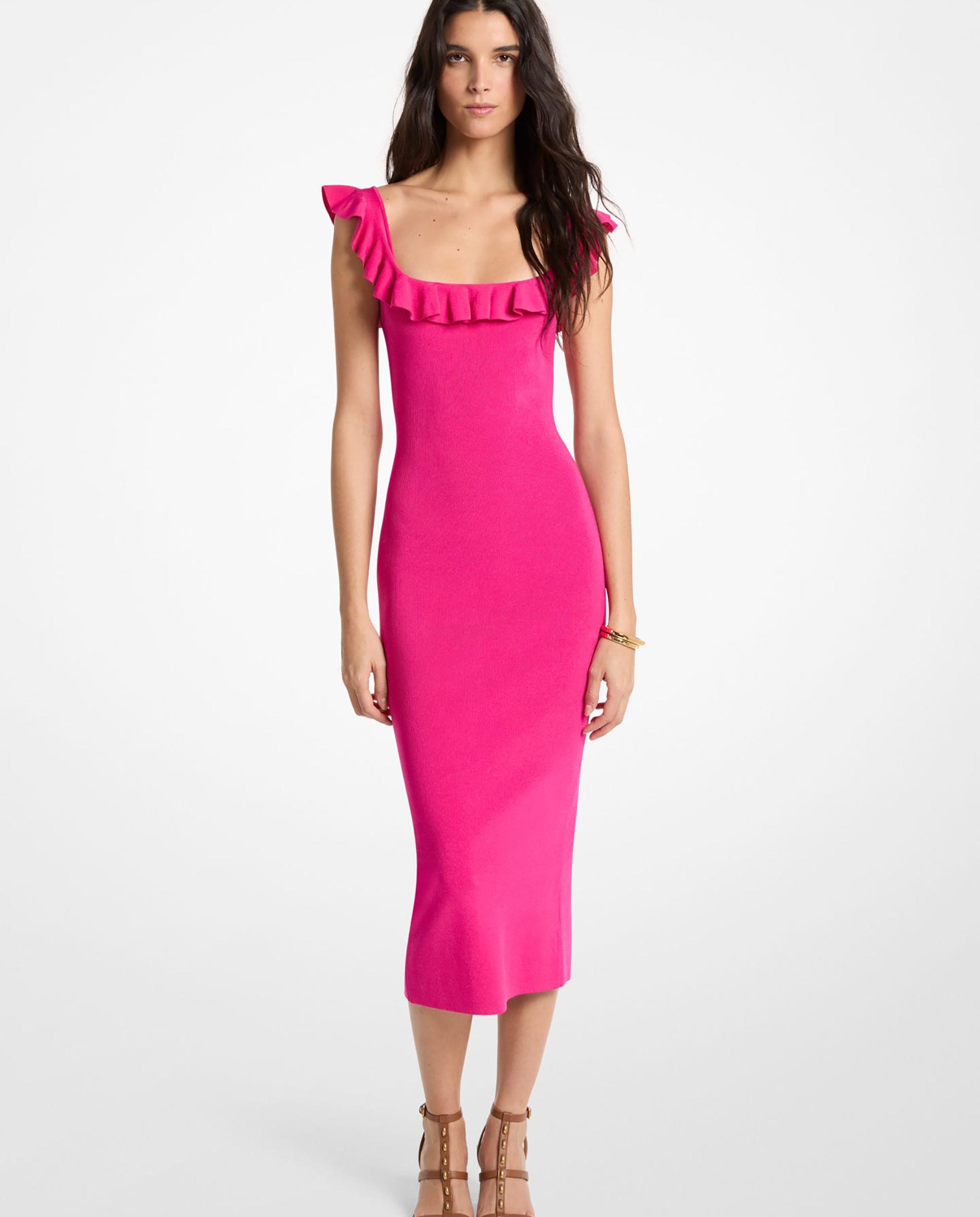Vestido midi de viscosa elástica con volantes - Michael Michael Kors - Fucsia Fucsia-1