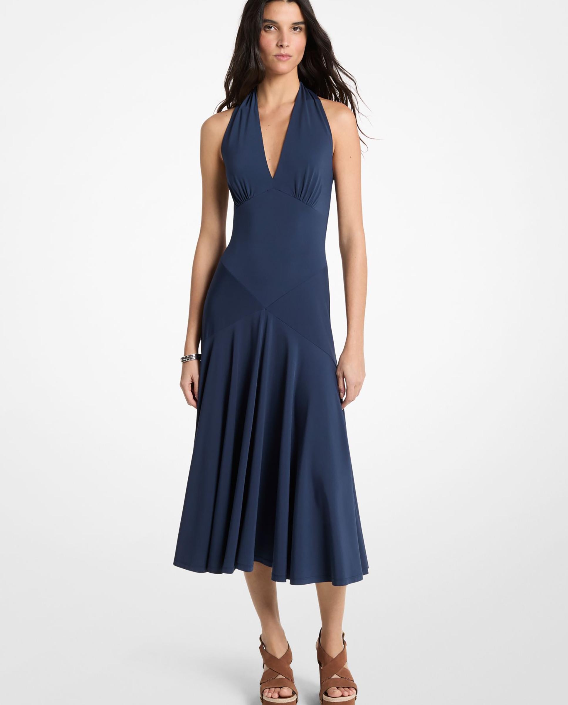 Vestido midi de punto elástico con cuello halter - Michael Michael Kors - Azul marino Azul marino-1